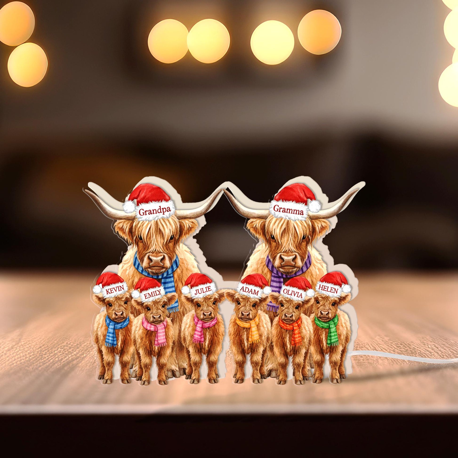 Custom Highland cow Family LED Light Box with Grandma Grandpa: Personalized Names Lamp image 4