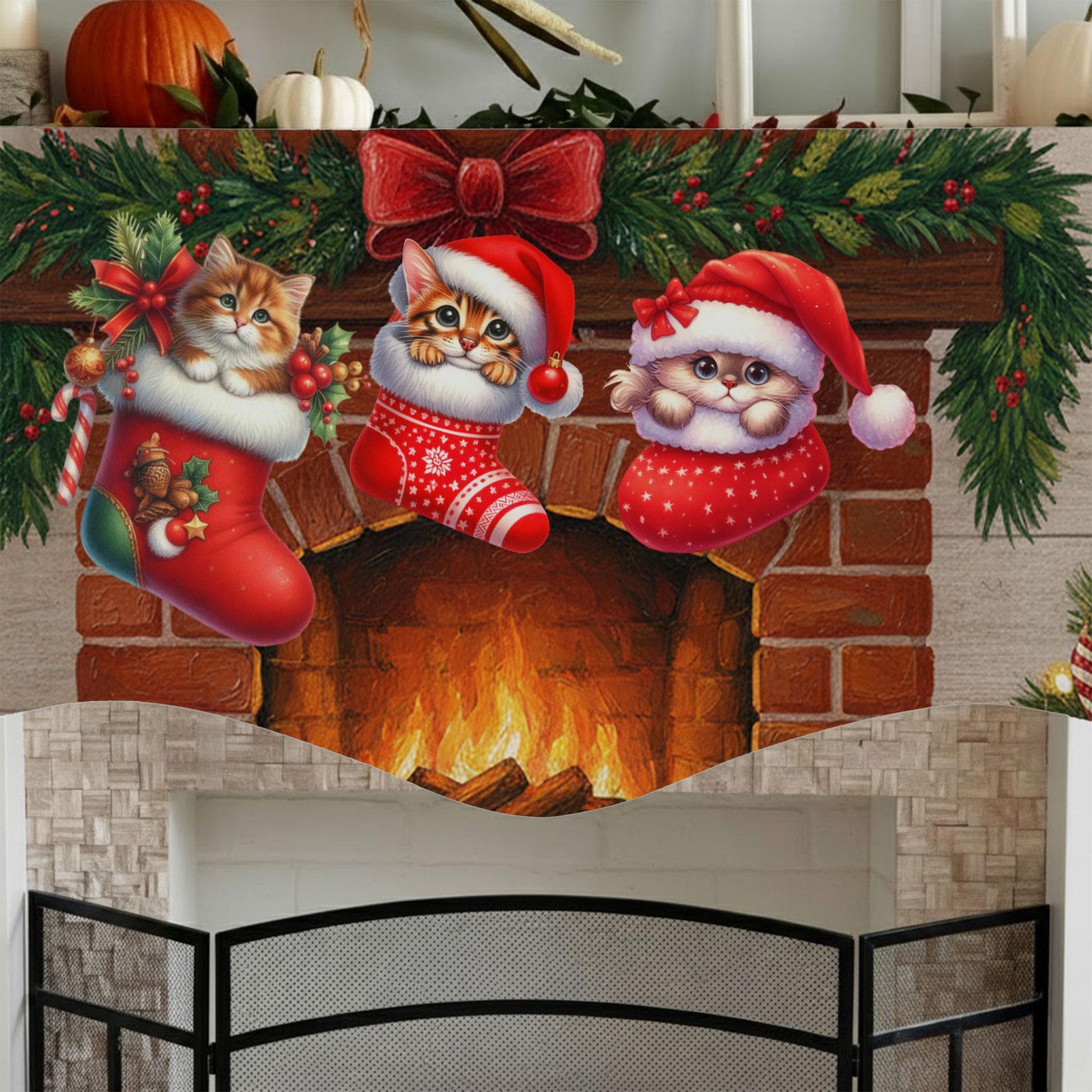 Personalized Cat Christmas Mantel Scarf: Meowy Catmas Fireplace Decor with Custom Pet Names image 2
