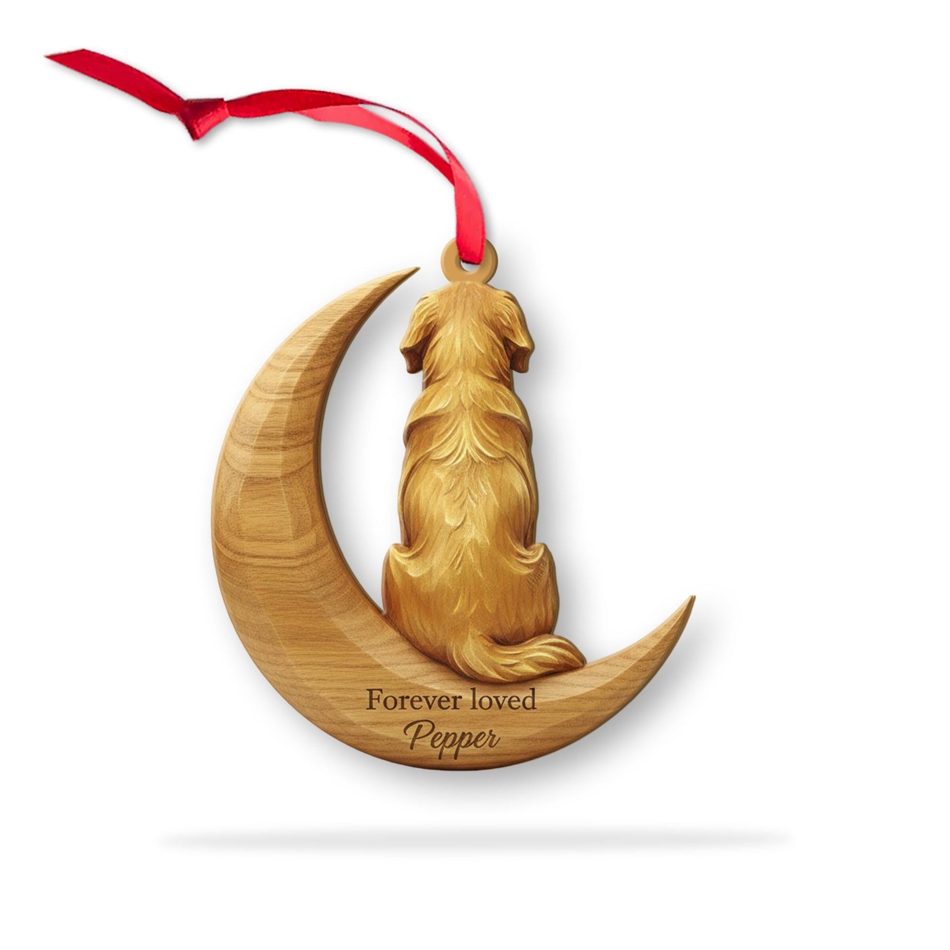 Personalised Wooden Dog Memorial Ornament Moon Hanging image 3
