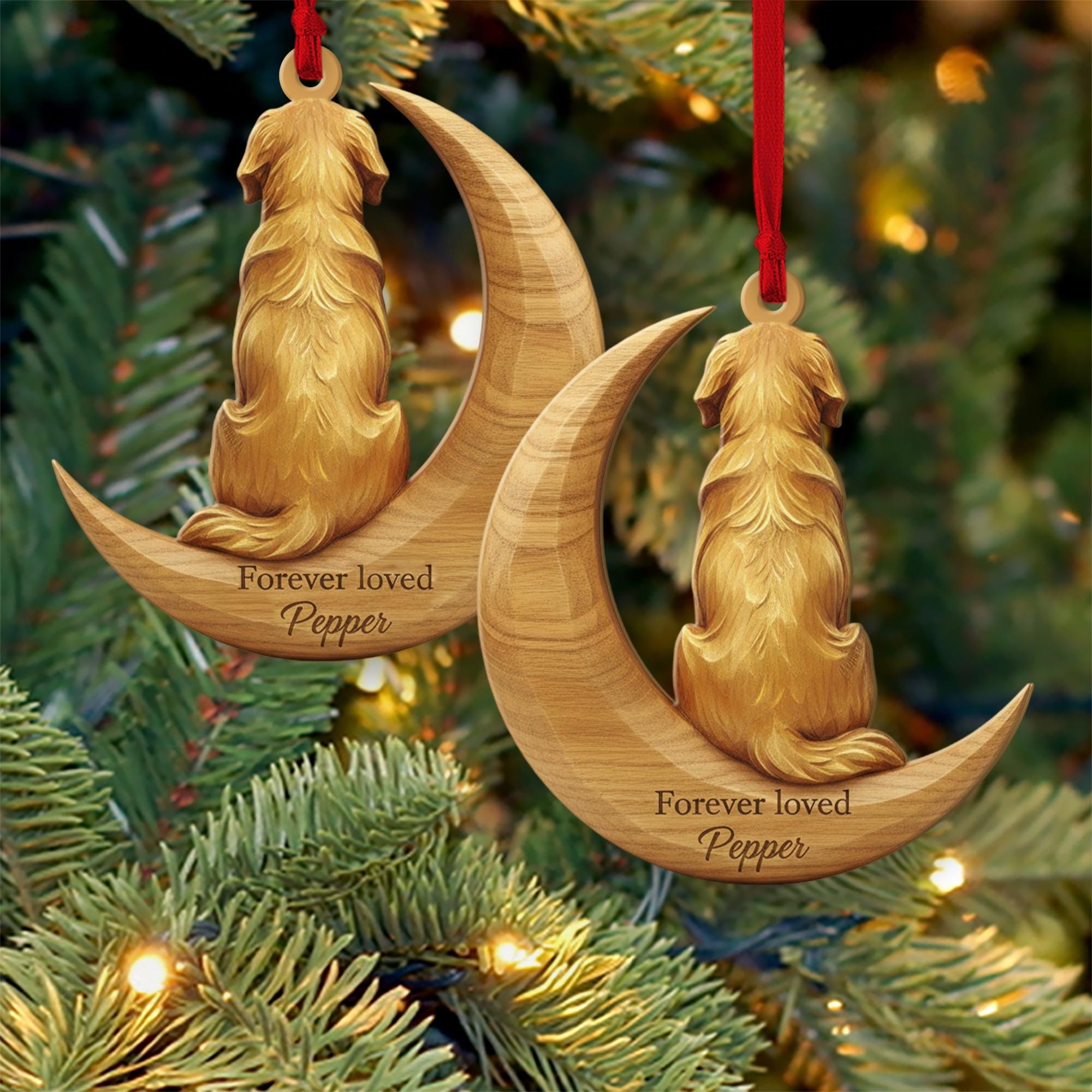 Personalised Wooden Dog Memorial Ornament Moon Hanging image 2