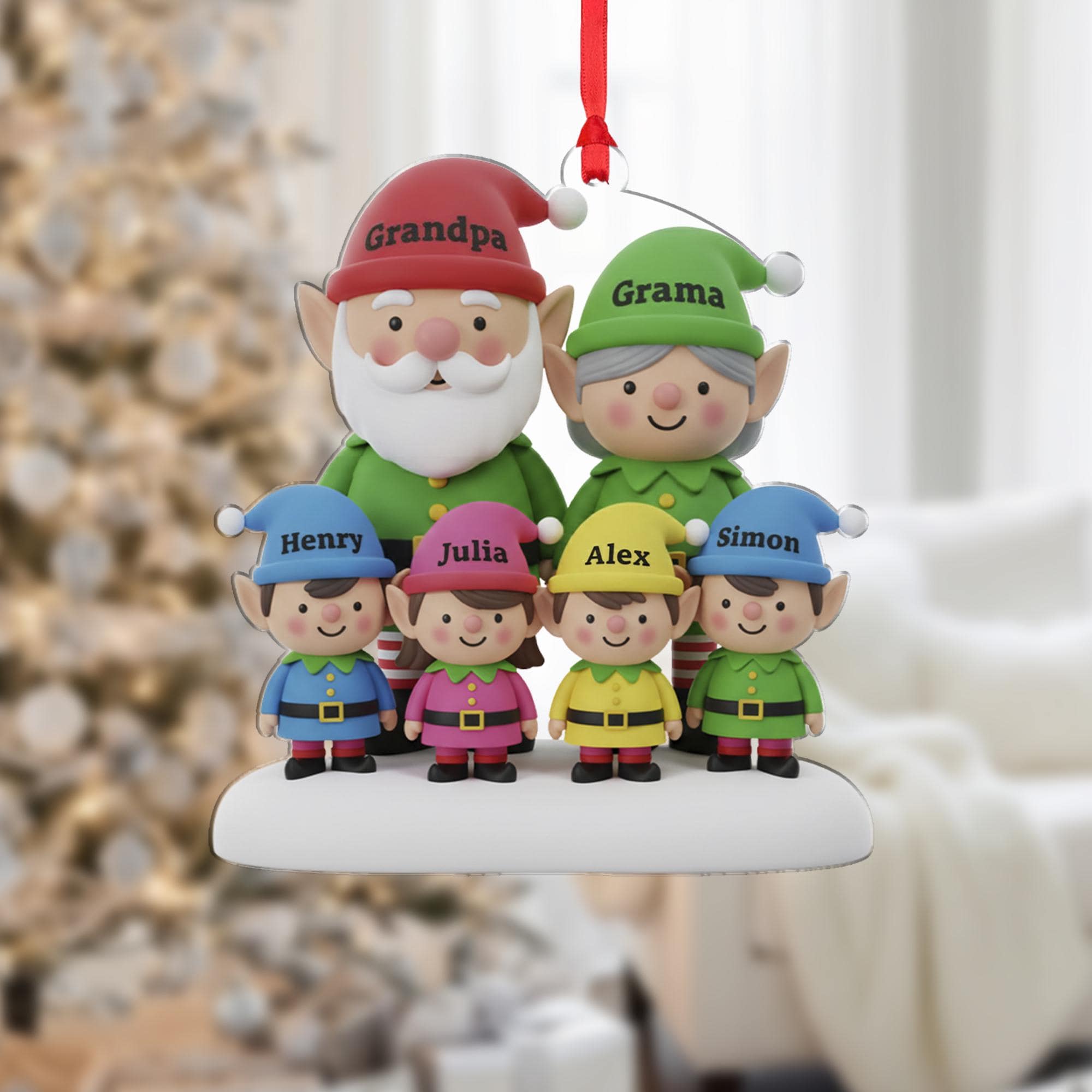 Custom Elf Family Ornament with Grandma Grandpa: Personalized Names gift image 1