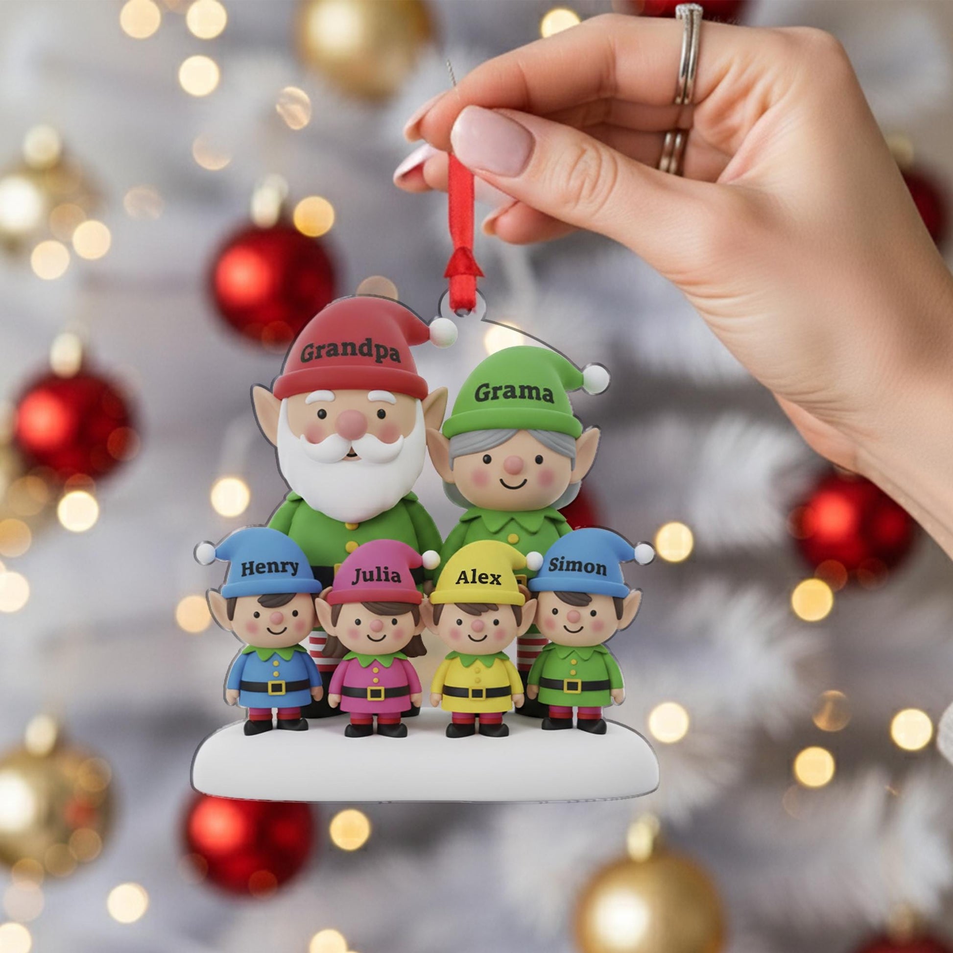 Custom Elf Family Ornament with Grandma Grandpa: Personalized Names gift image 5