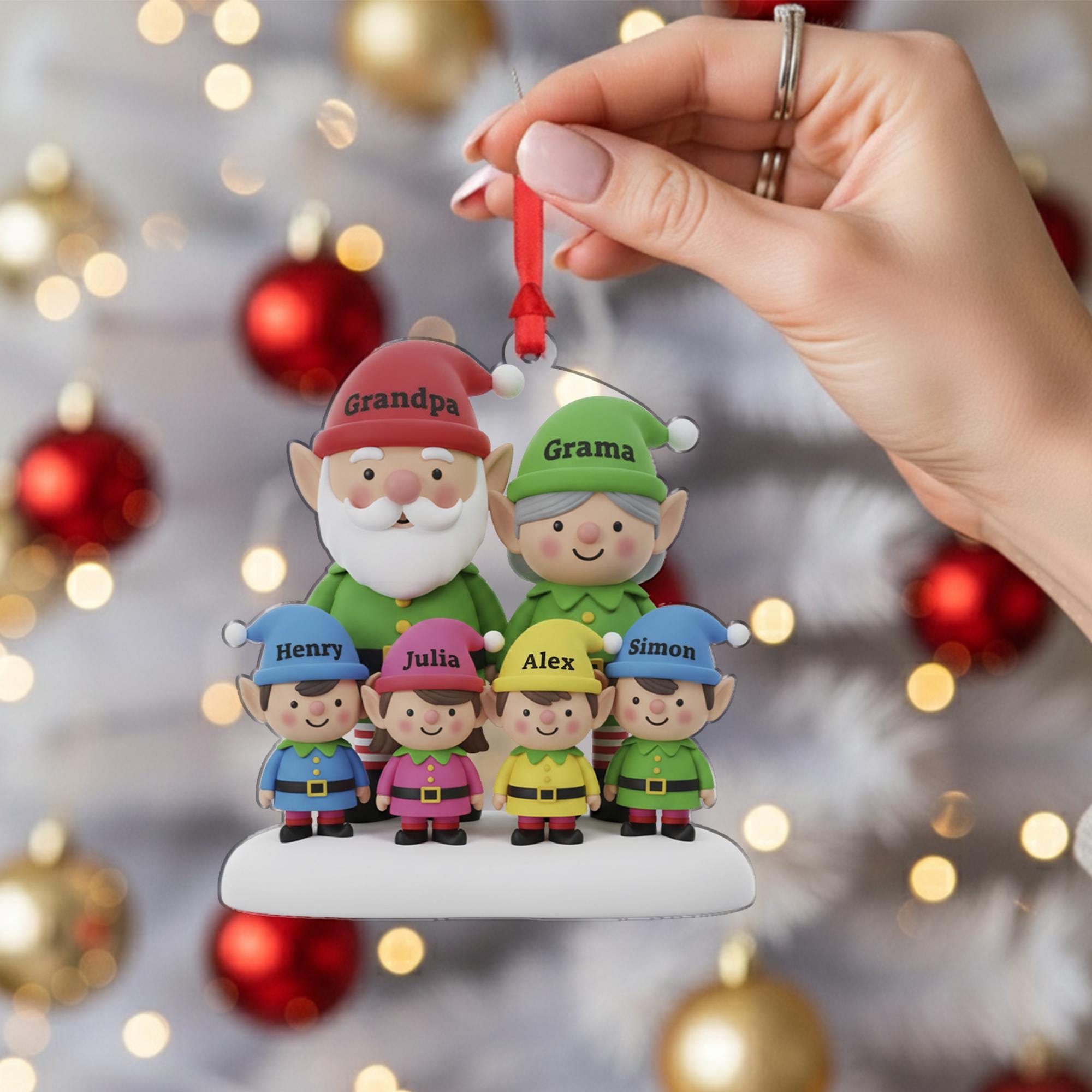 Custom Elf Family Ornament with Grandma Grandpa: Personalized Names gift image 5