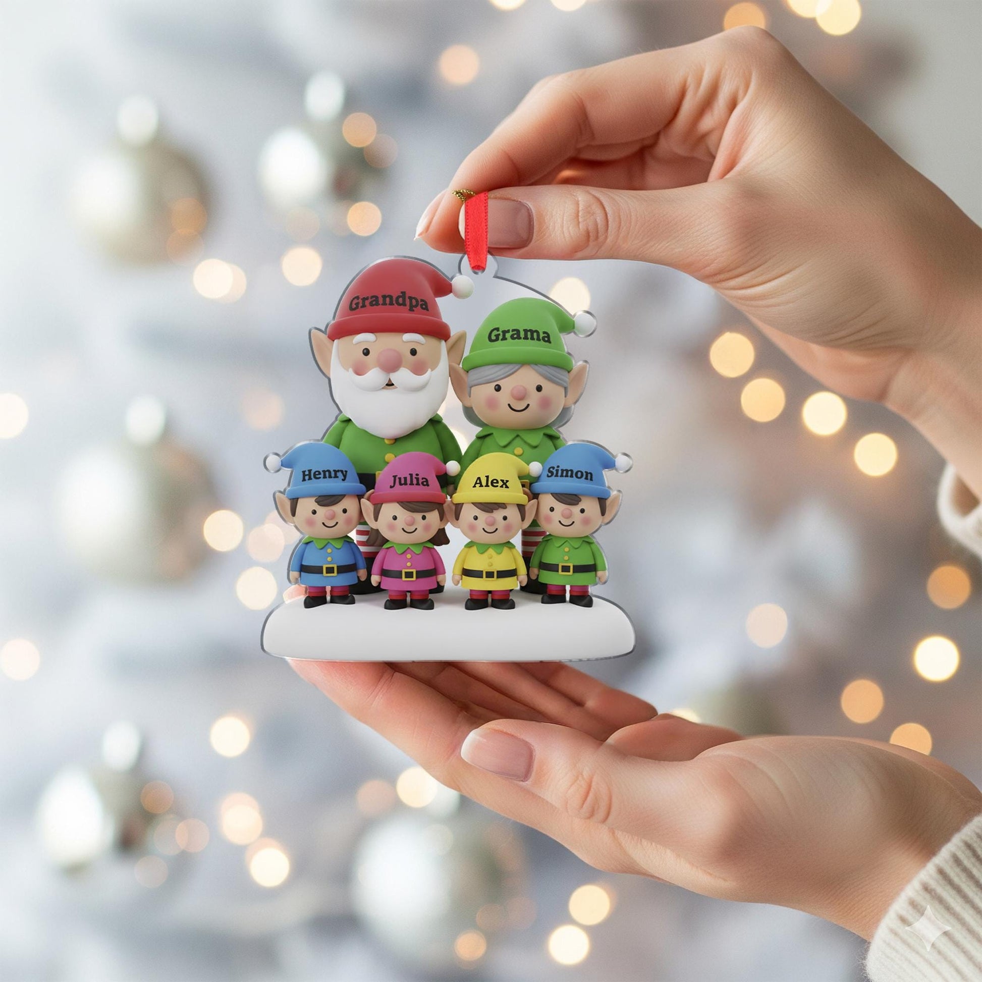 Custom Elf Family Ornament with Grandma Grandpa: Personalized Names gift image 3