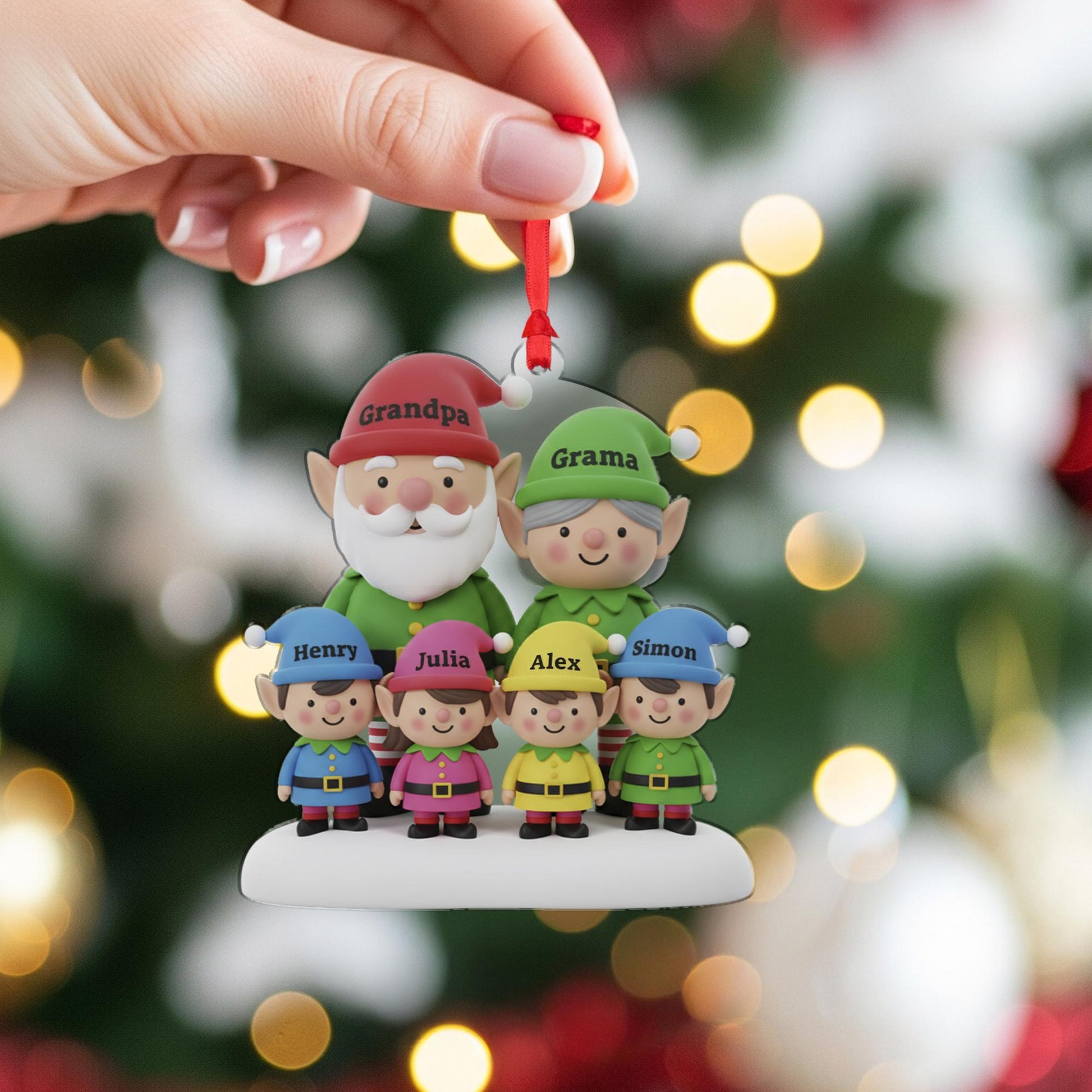 Custom Elf Family Ornament with Grandma Grandpa: Personalized Names gift image 4