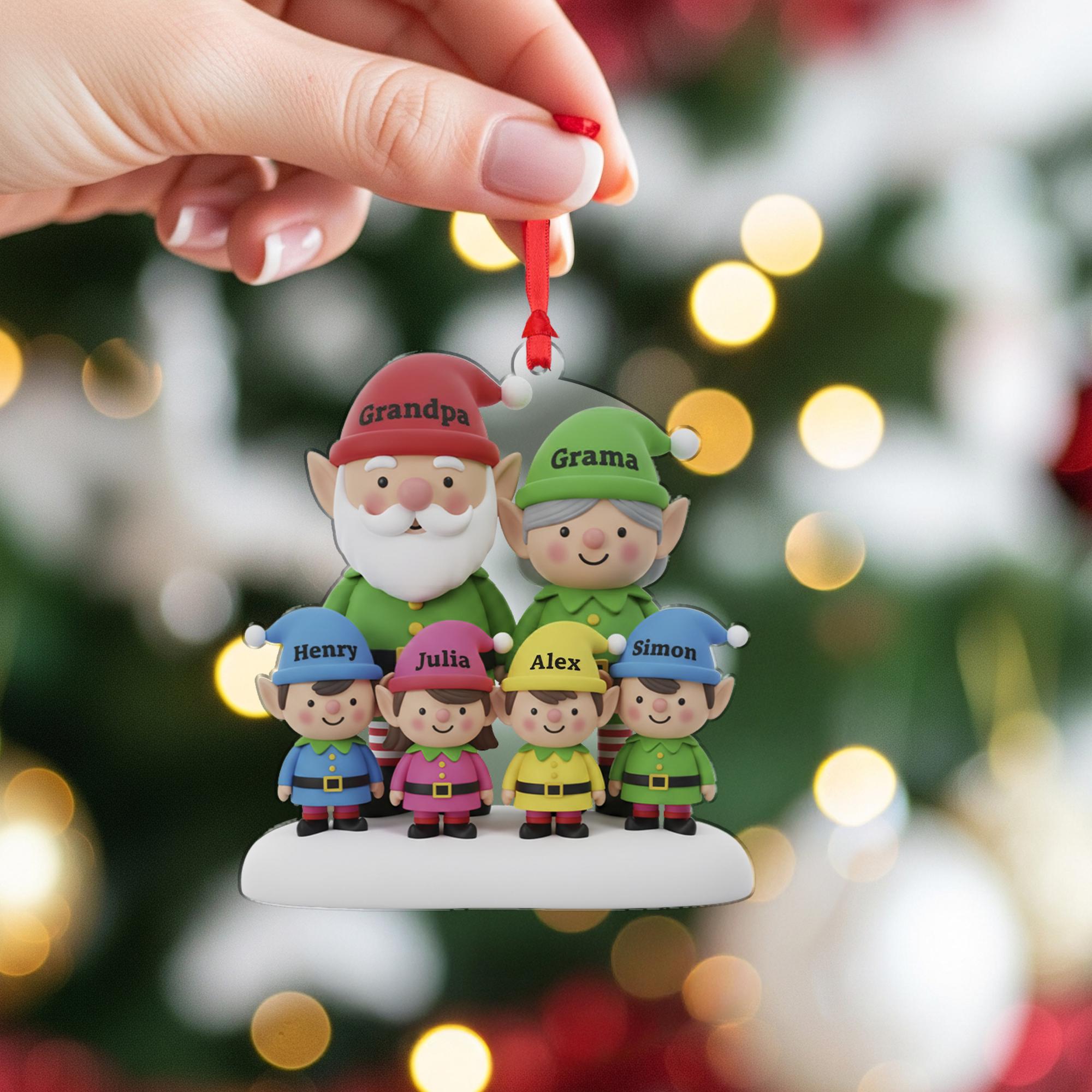 Custom Elf Family Ornament with Grandma Grandpa: Personalized Names gift image 4