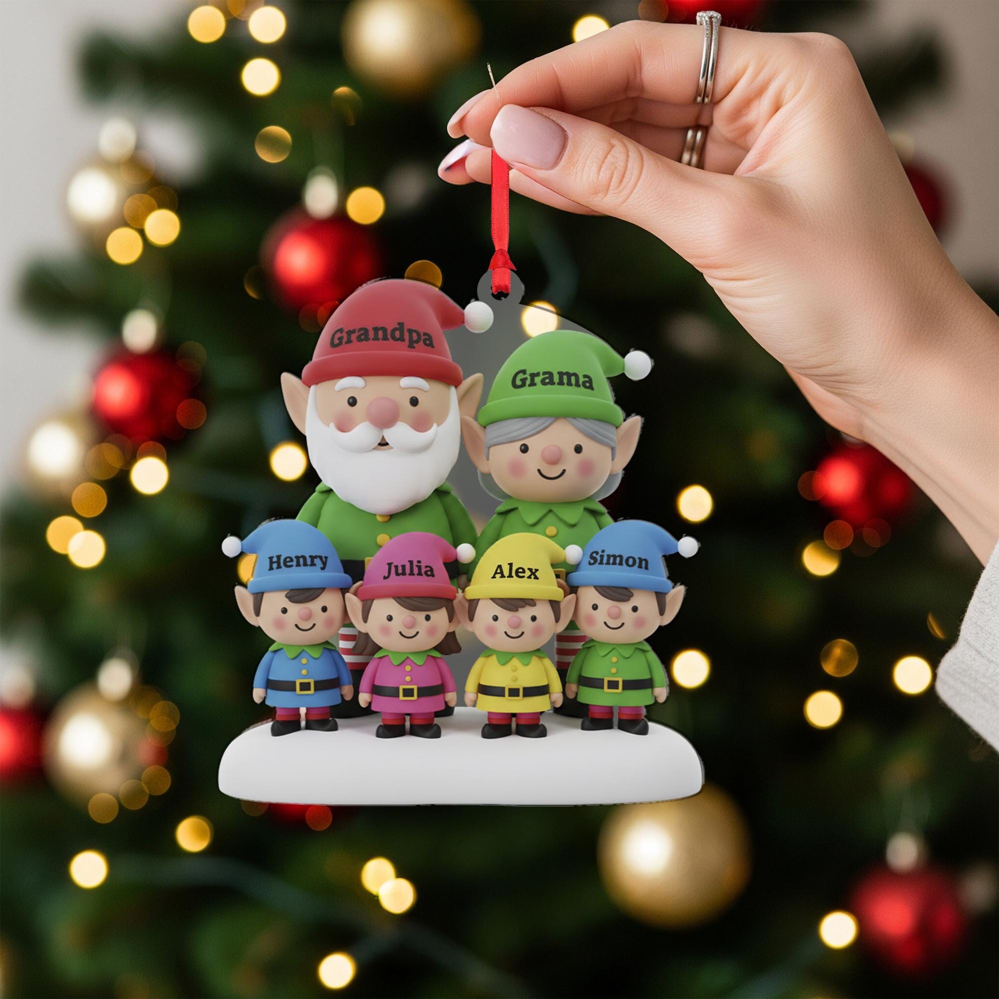 Custom Elf Family Ornament with Grandma Grandpa: Personalized Names gift image 6