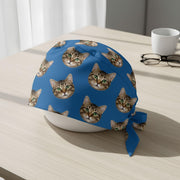 Custom Cat Face Scrub Cap: Personalized Tie Back Surgical Hat image 1
