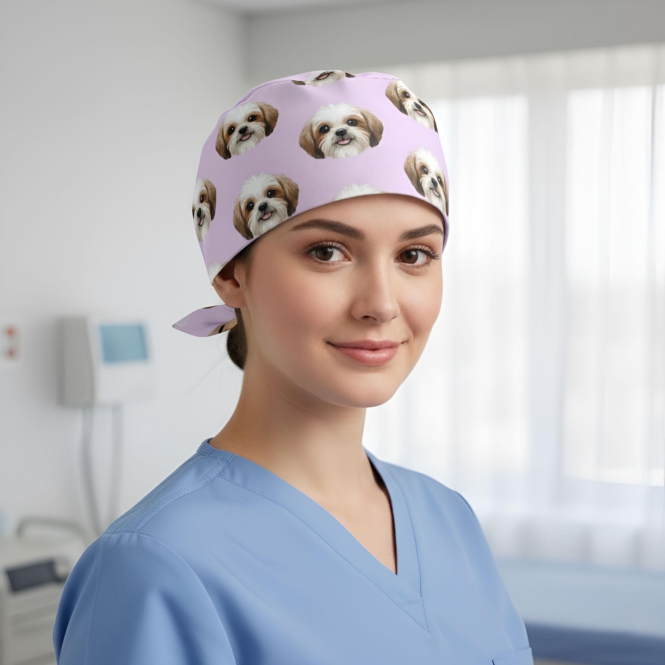 Custom Dog Face Scrub Cap: Personalized Tie Back Surgical Hat image 5