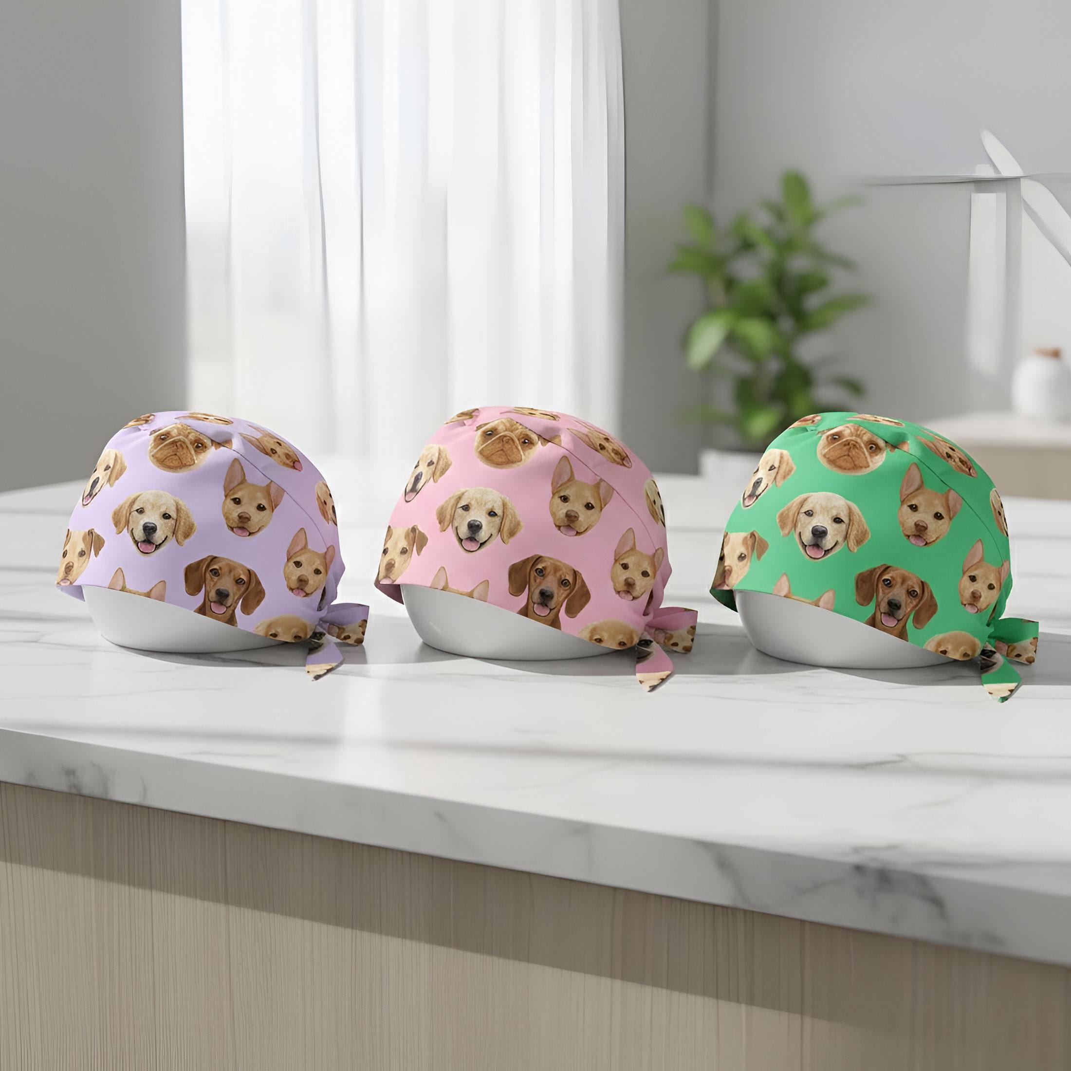 Custom Dog Face Scrub Cap: Personalized Tie Back Surgical Hat image 3