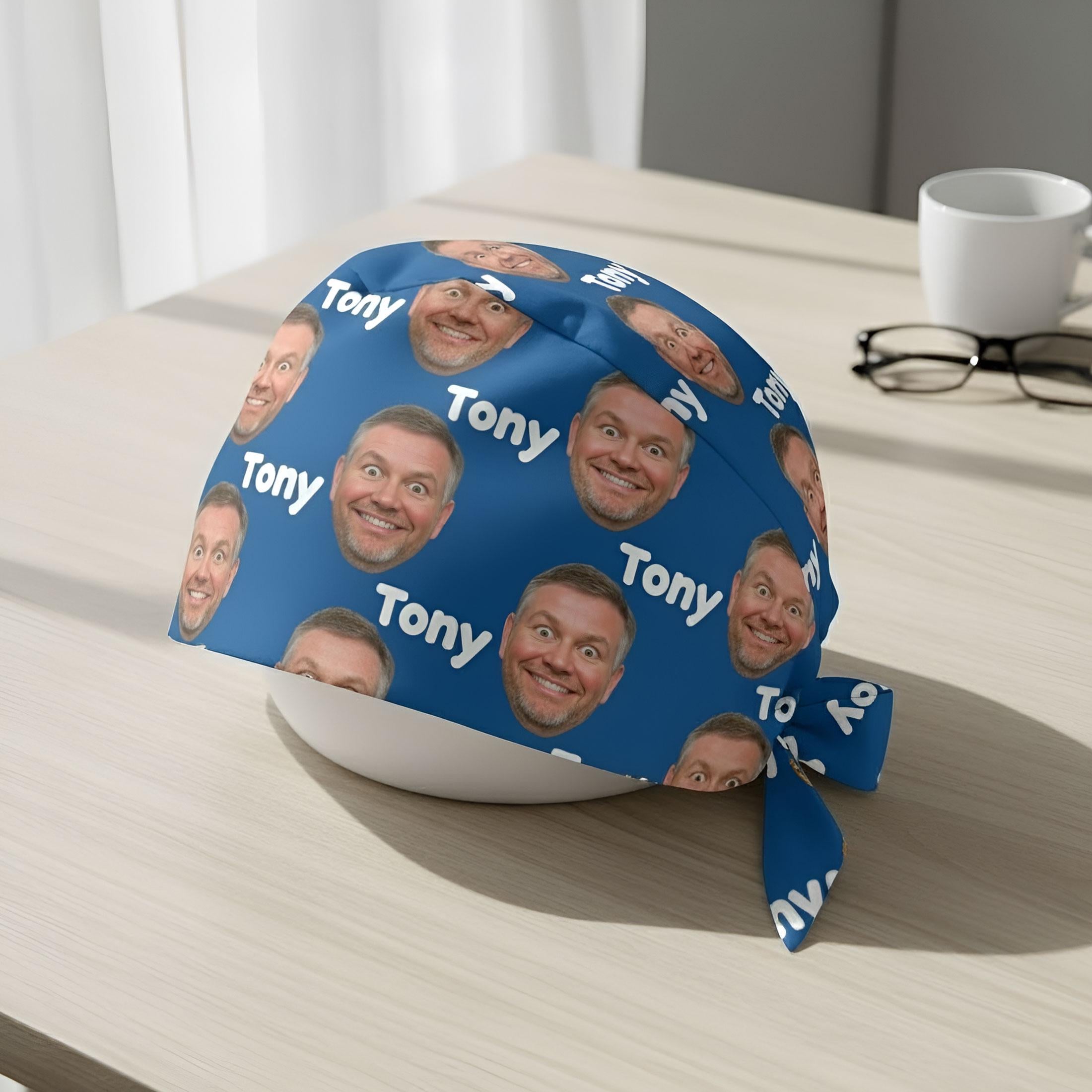 Custom Face Scrub Cap: Personalized Photo Tie Back Work Hat image 2