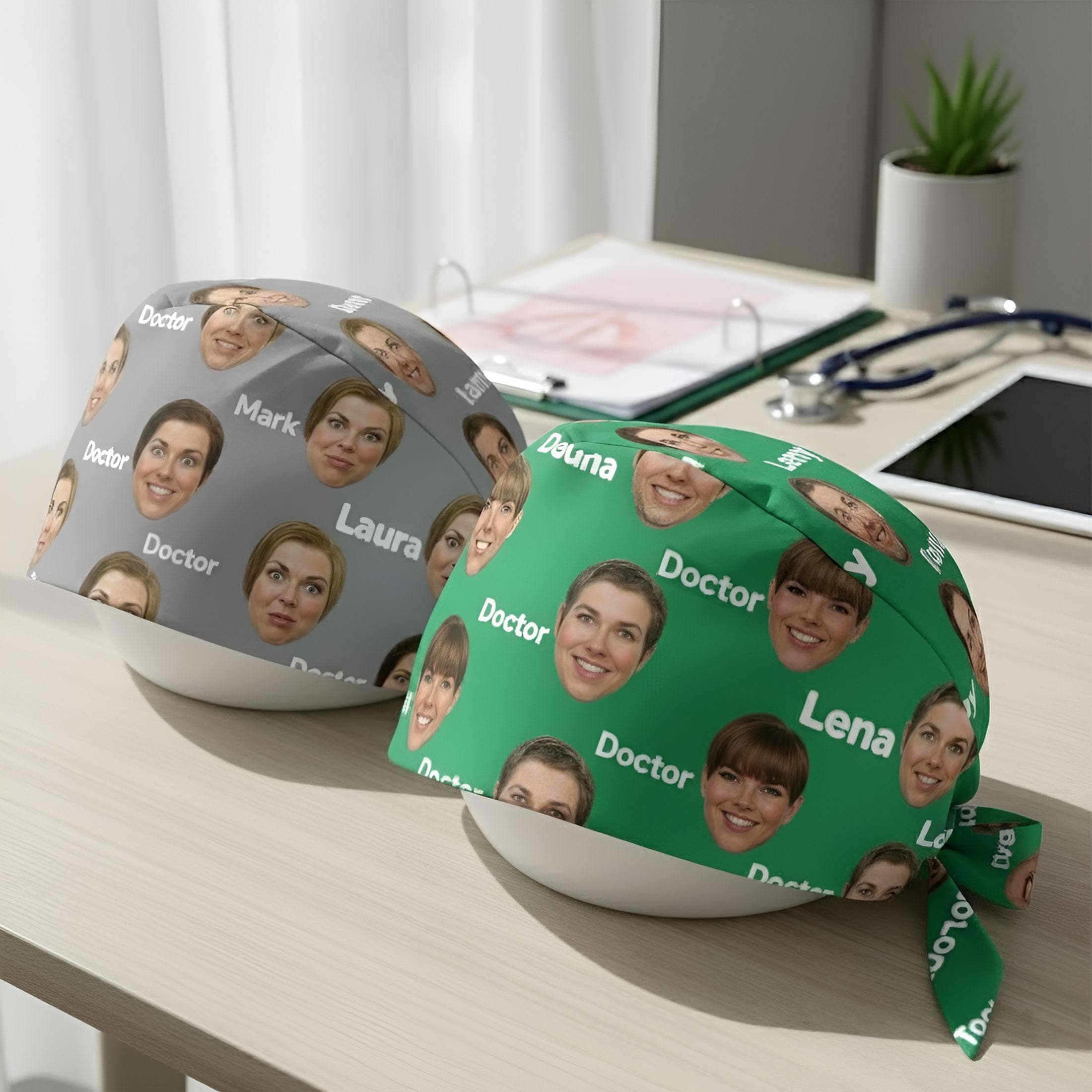 Custom Face Scrub Cap: Personalized Photo Tie Back Work Hat image 5