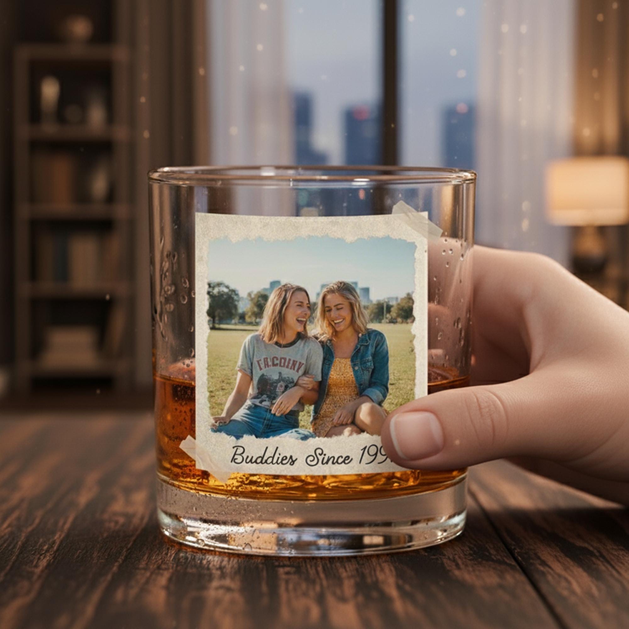 Custom Bestie Photo Whiskey Glass – Retro Instant Photo Style Personalized Drinkware image 2