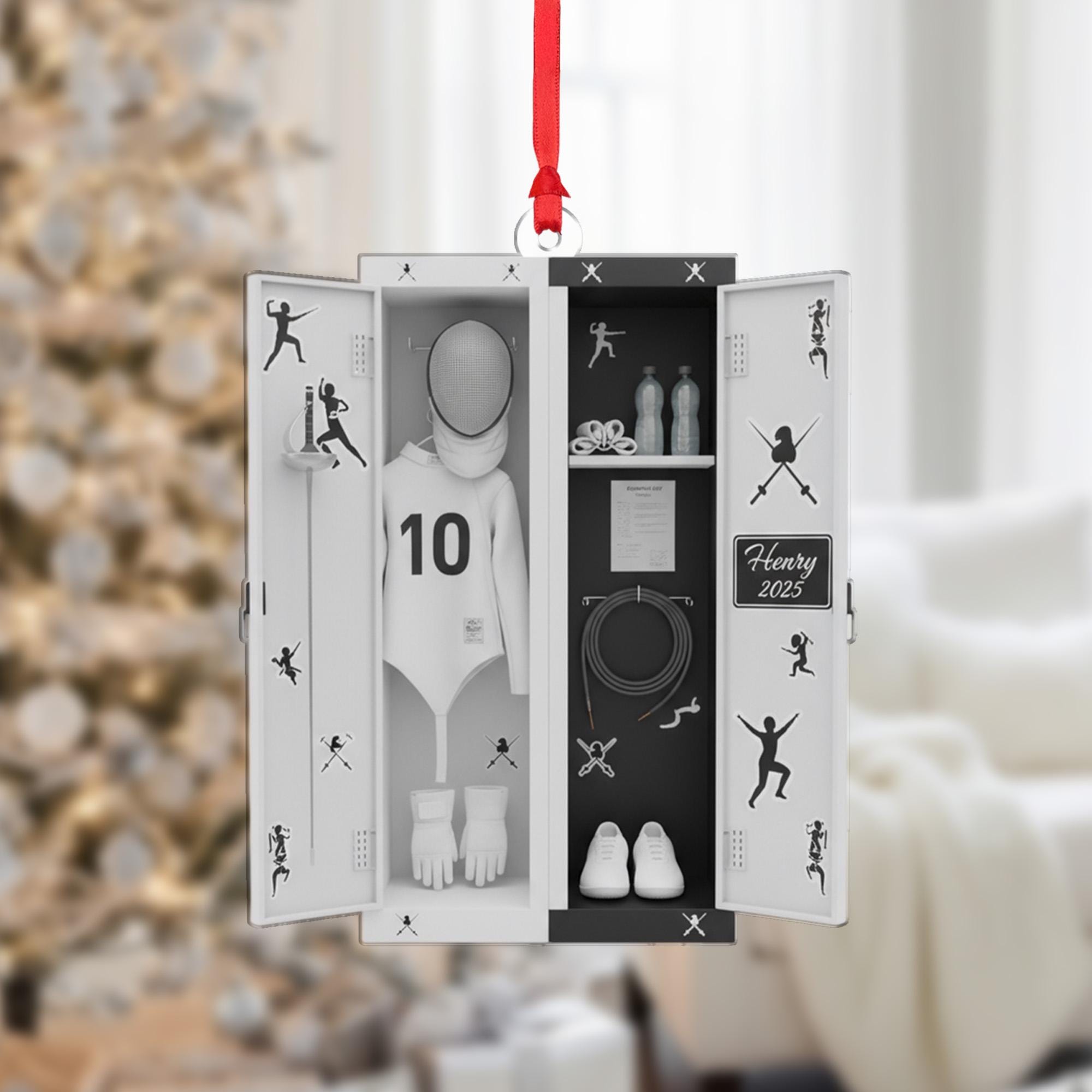 Personalized Fencer Locker Ornament, Fencing Sport Christmas Decor, Custom Name Acrylic Keepsake image 2