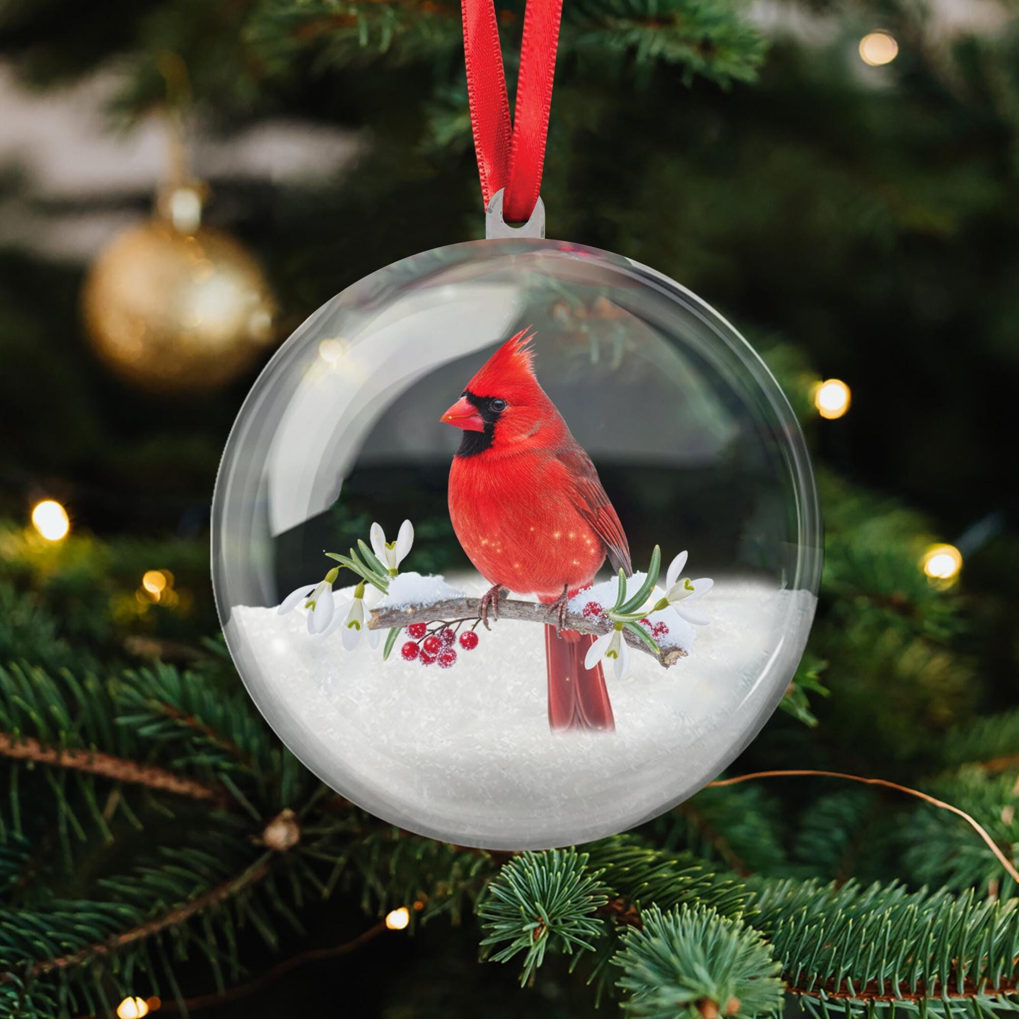 3D Bird Christmas Ornament – Bird in Snow Personalized Ball Holiday Keepsake image 1