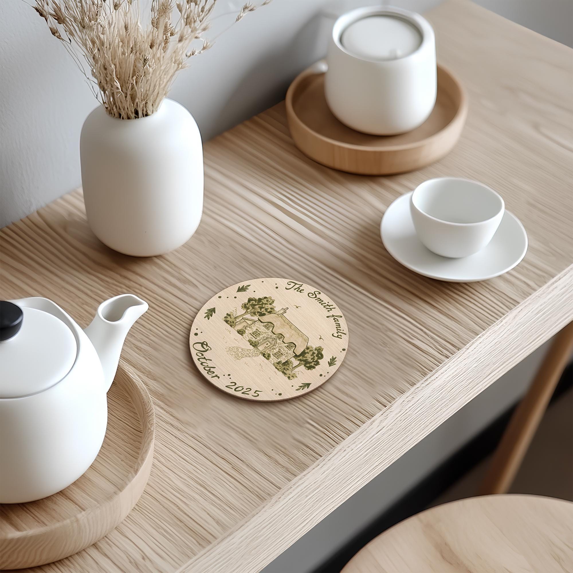 Custom House Illustration Coaster with Y2K Vintage Style Design image 3