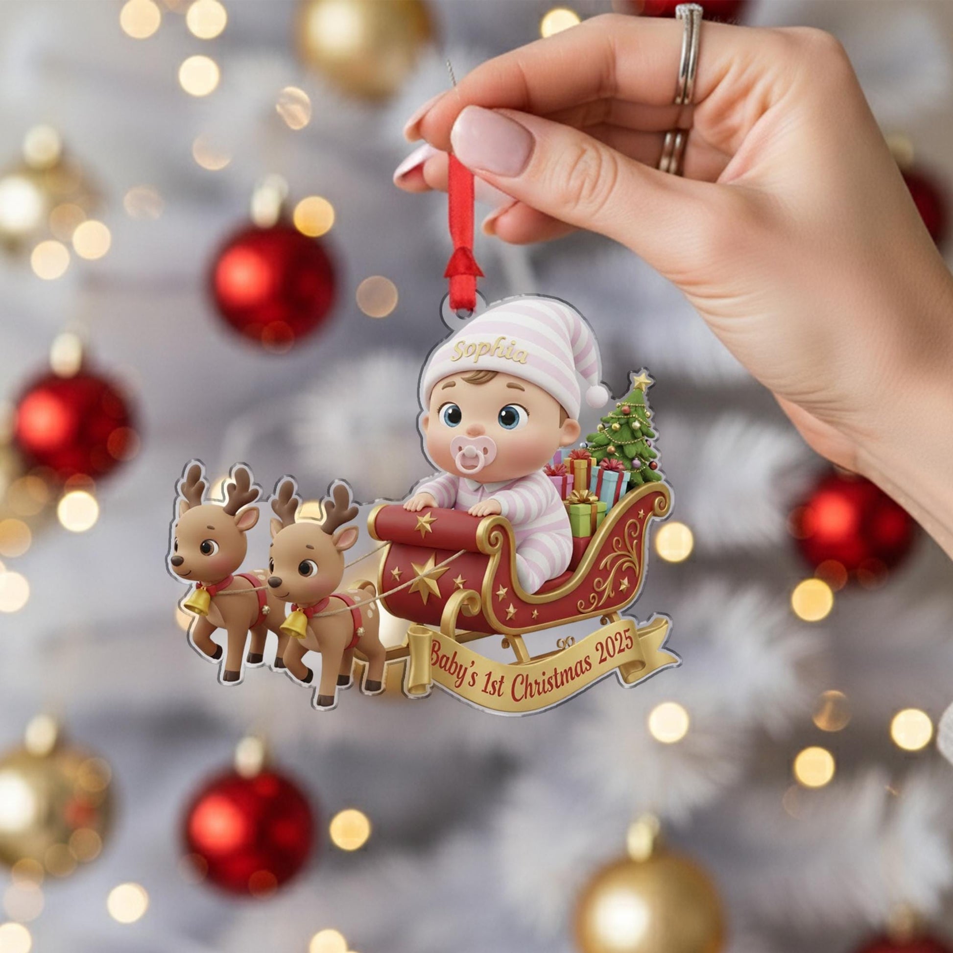 Personalized Baby's First Christmas Ornament, Baby in Sleigh, Custom Keepsake image 15