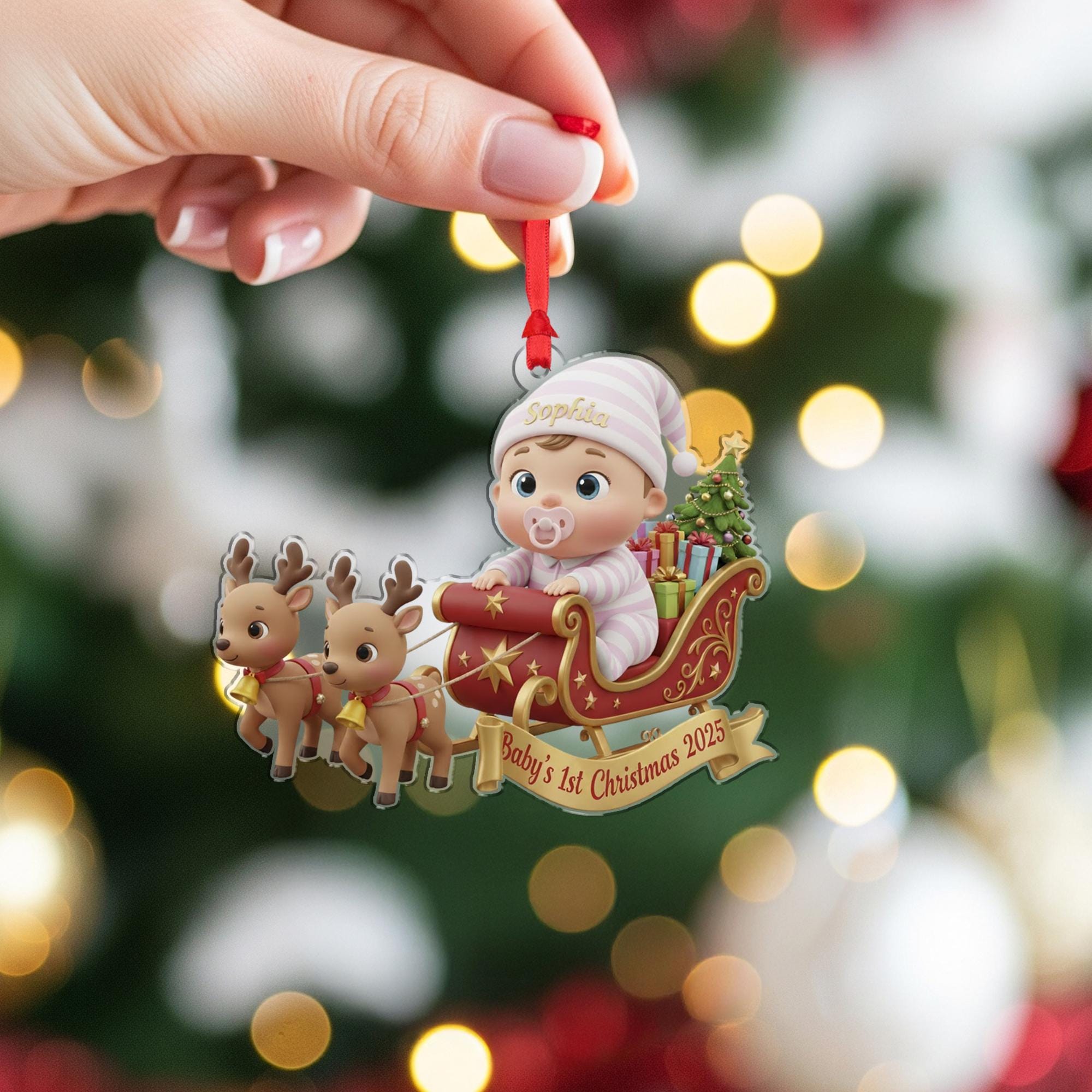 Personalized Baby's First Christmas Ornament, Baby in Sleigh, Custom Keepsake image 14