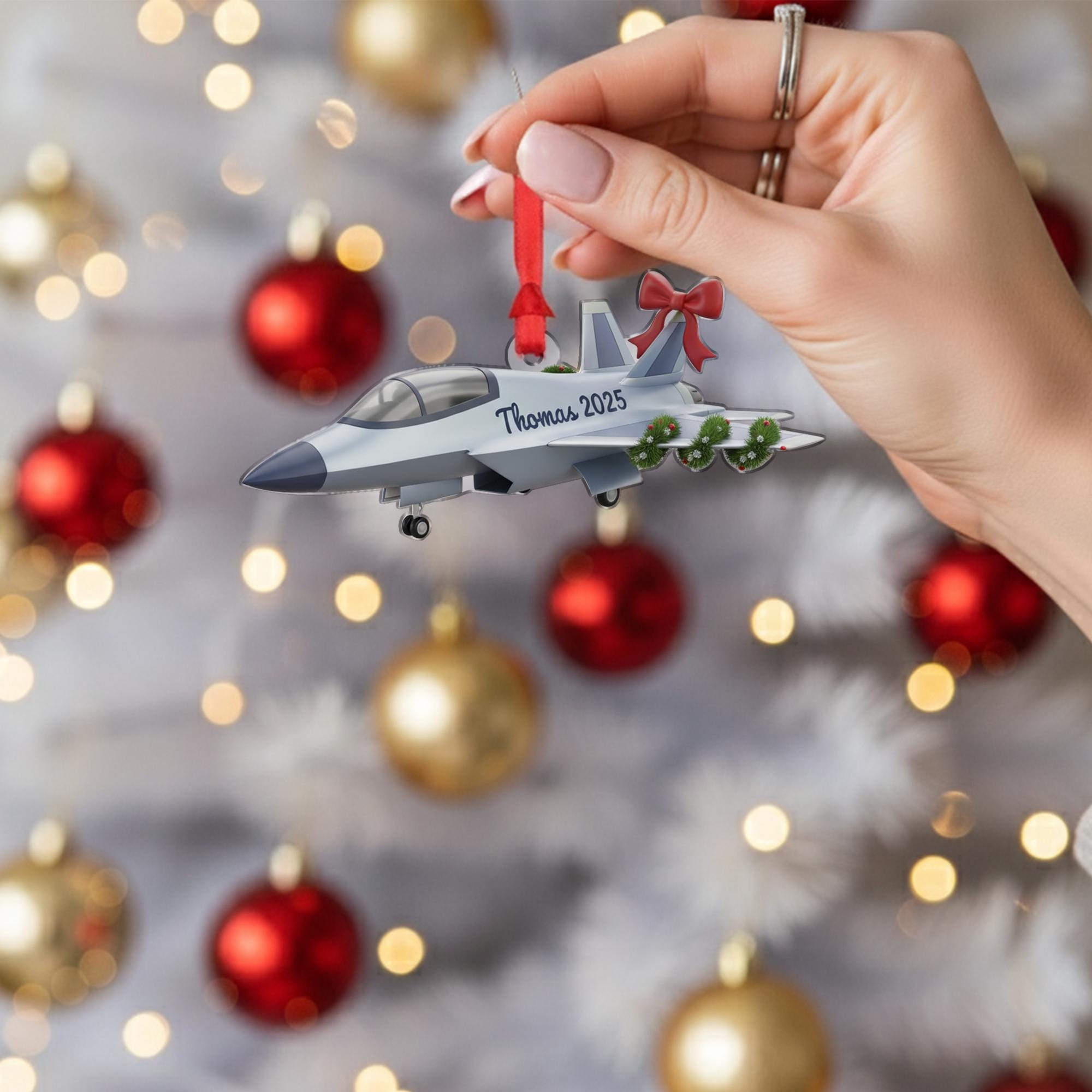 Personalized Fighter Jet Ornament, Custom Name Airplane Keepsake, Military Christmas 2025 image 2