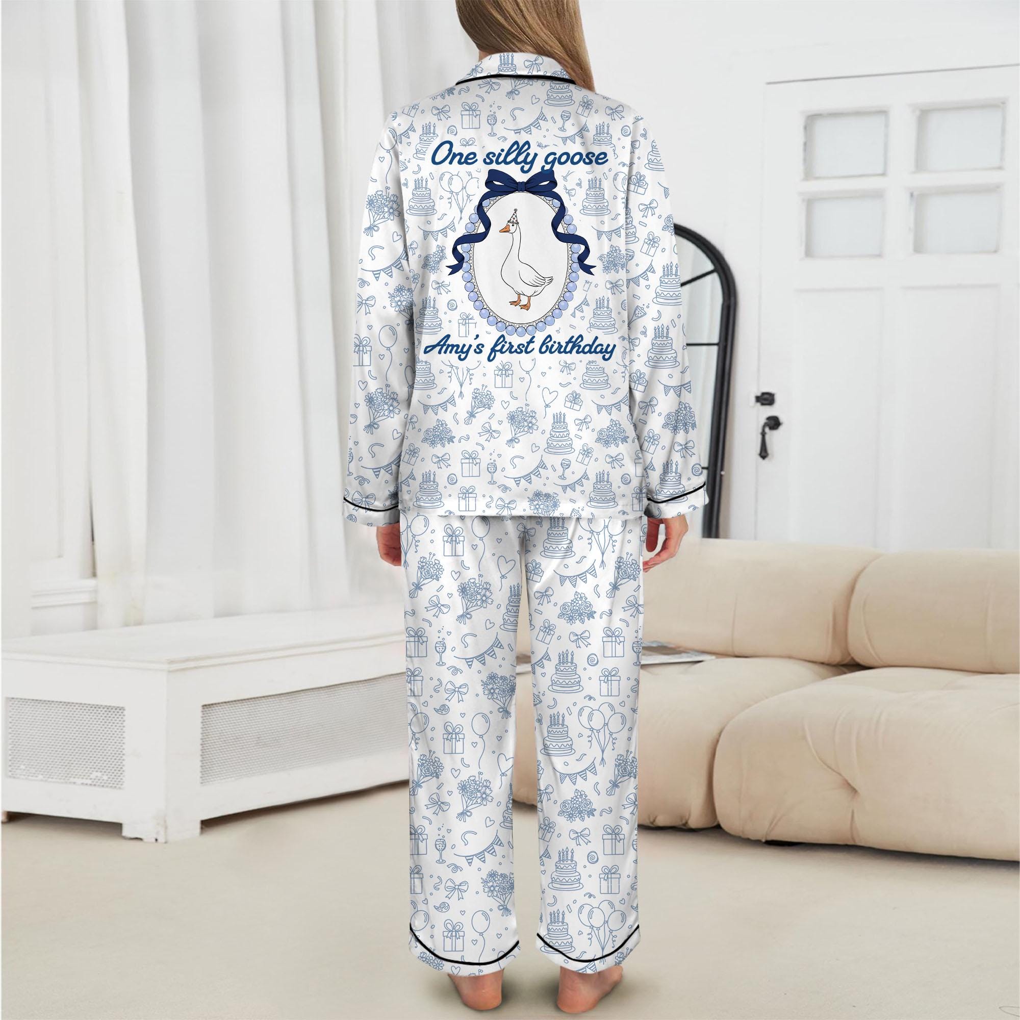 Satin Printed Mama Pajama Set: Silly Goose Daughter First Birthday image 3