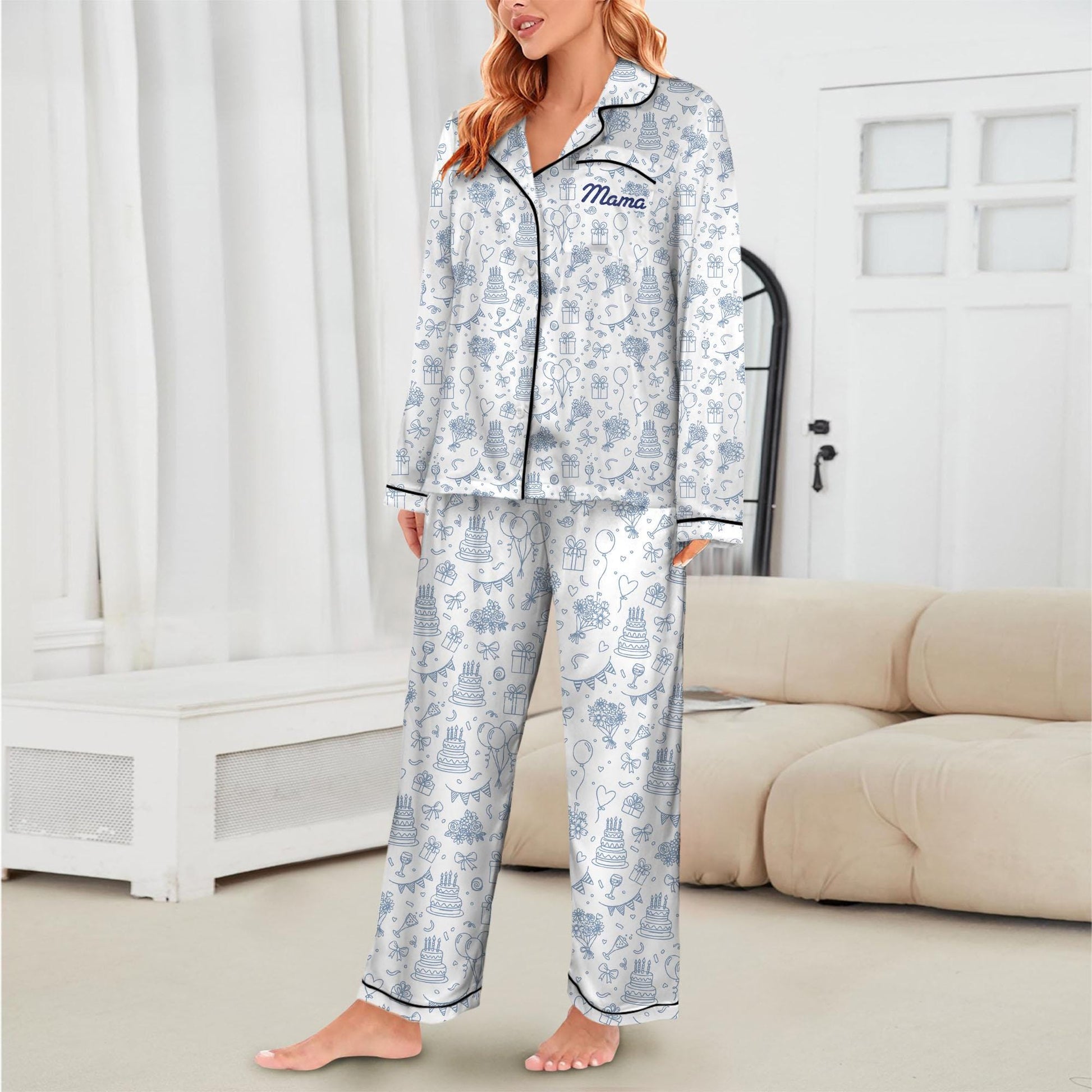 Satin Printed Mama Pajama Set: Silly Goose Daughter First Birthday image 4