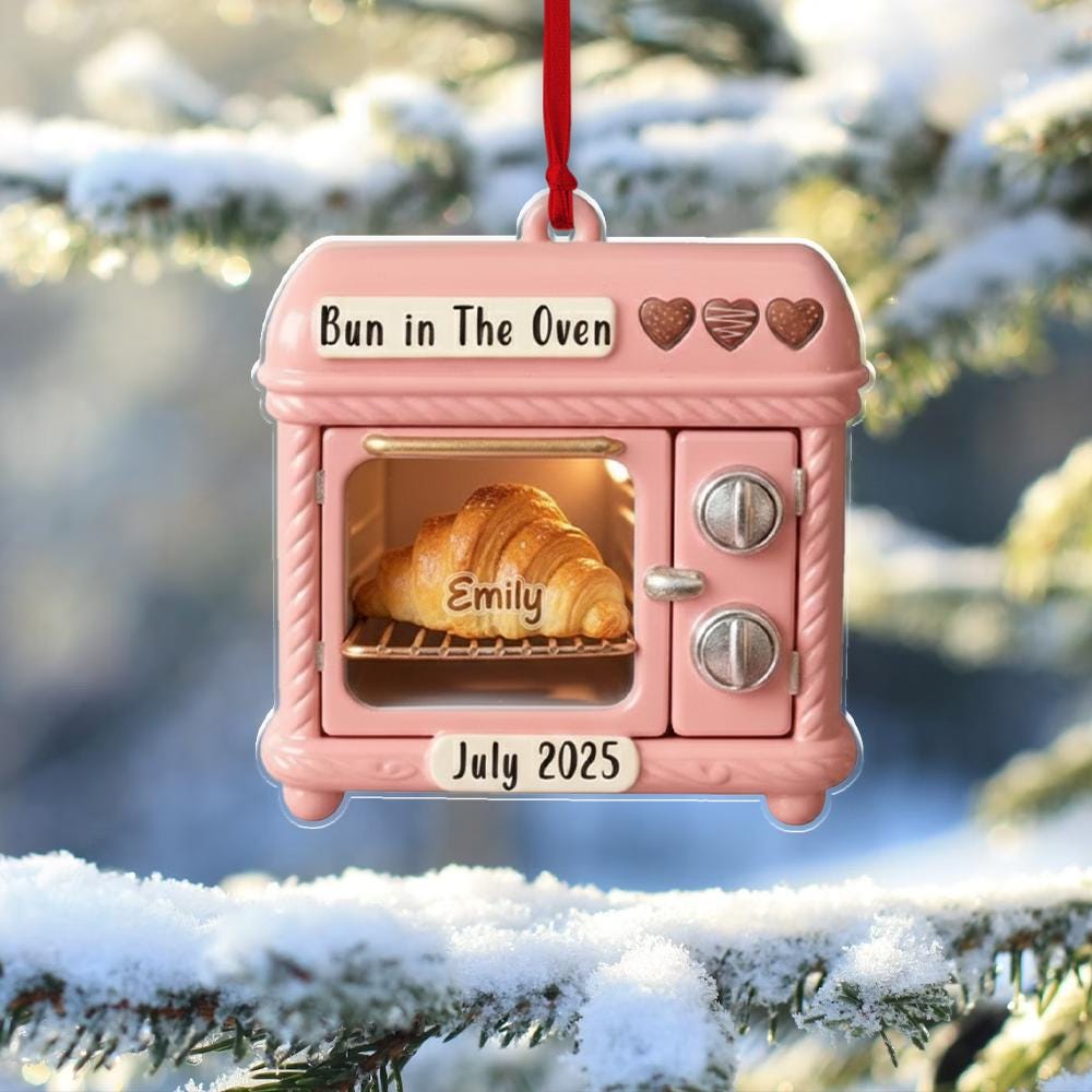 Personalized Pregnancy Announcement Ornament – Bun in The Oven Custom Baby Reveal Keepsake image 1