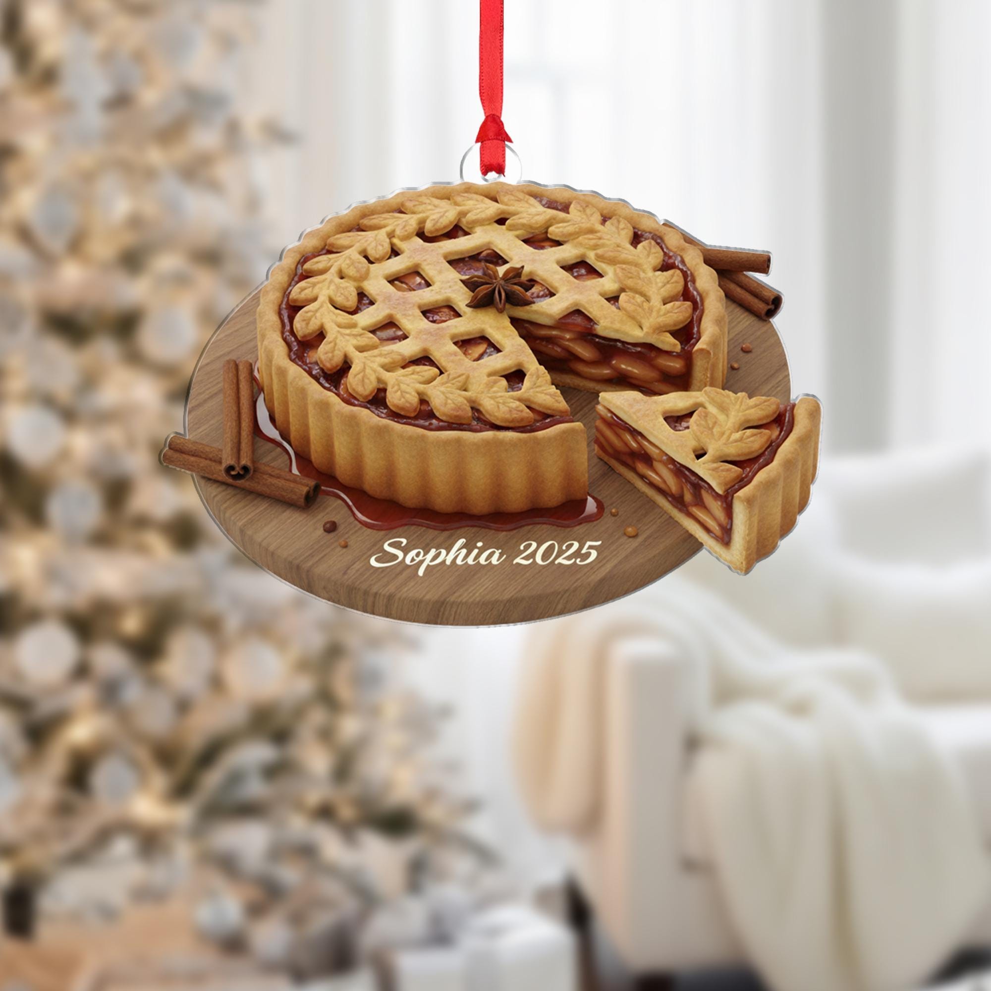 Personalized Apple Pie Ornament, Food Keepsake, Custom Name 2025, Cutting Board Decor image 1