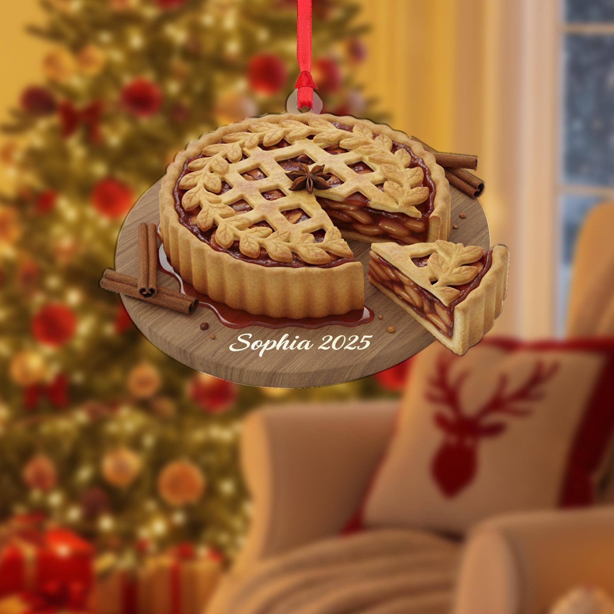 Personalized Apple Pie Ornament, Food Keepsake, Custom Name 2025, Cutting Board Decor image 2