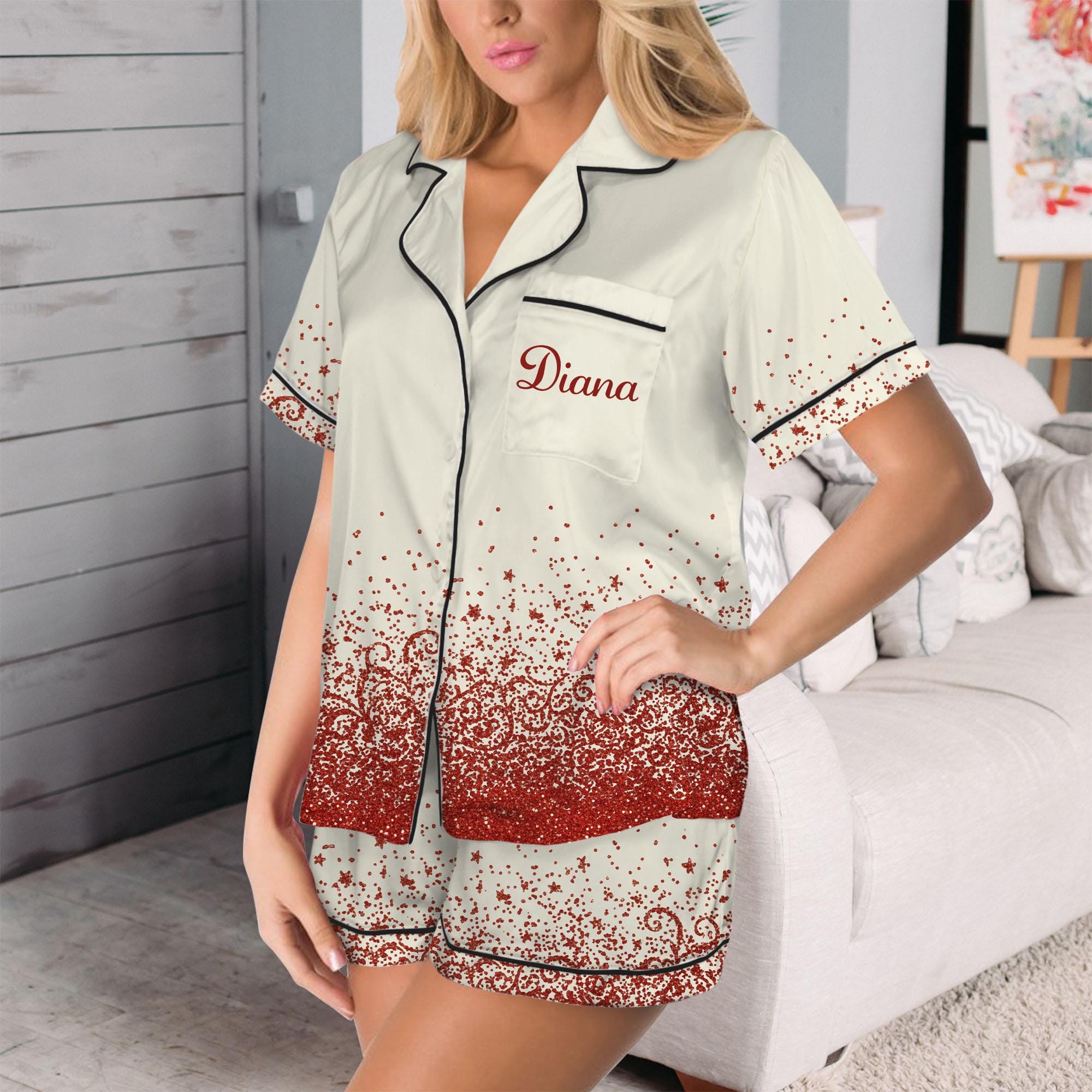 Personalized Satin Pajama Set: 60th Birthday Wine Short Sleeve & Long Sleeve image 2