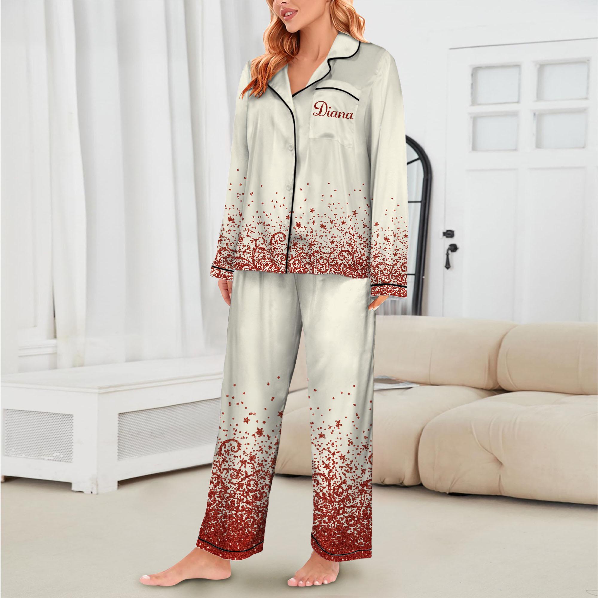 Personalized Satin Pajama Set: 60th Birthday Wine Short Sleeve & Long Sleeve image 4