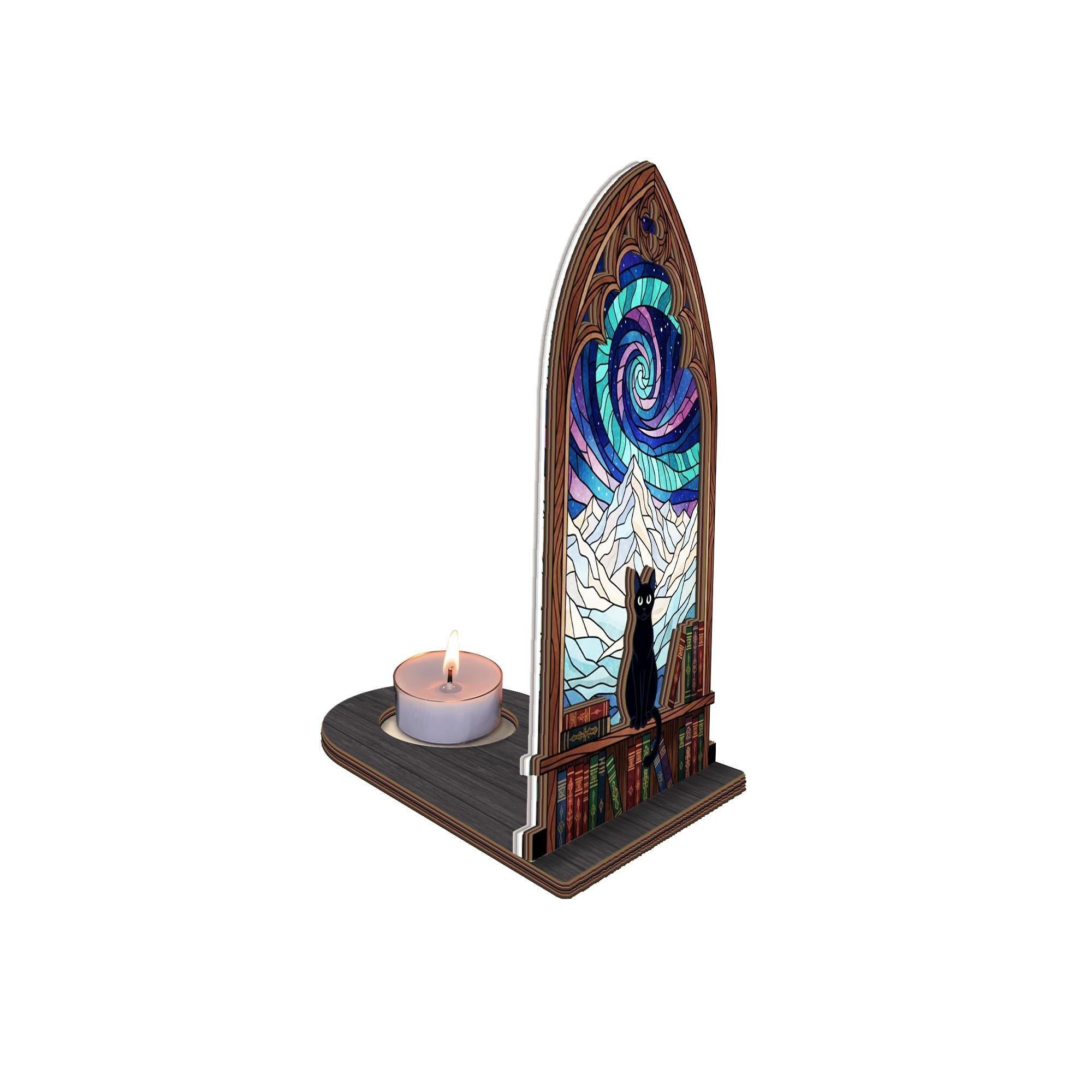 Custom Stained Glass Cat Suncatcher Candle Holder - Home Decor Mountain Spiral Art image 2