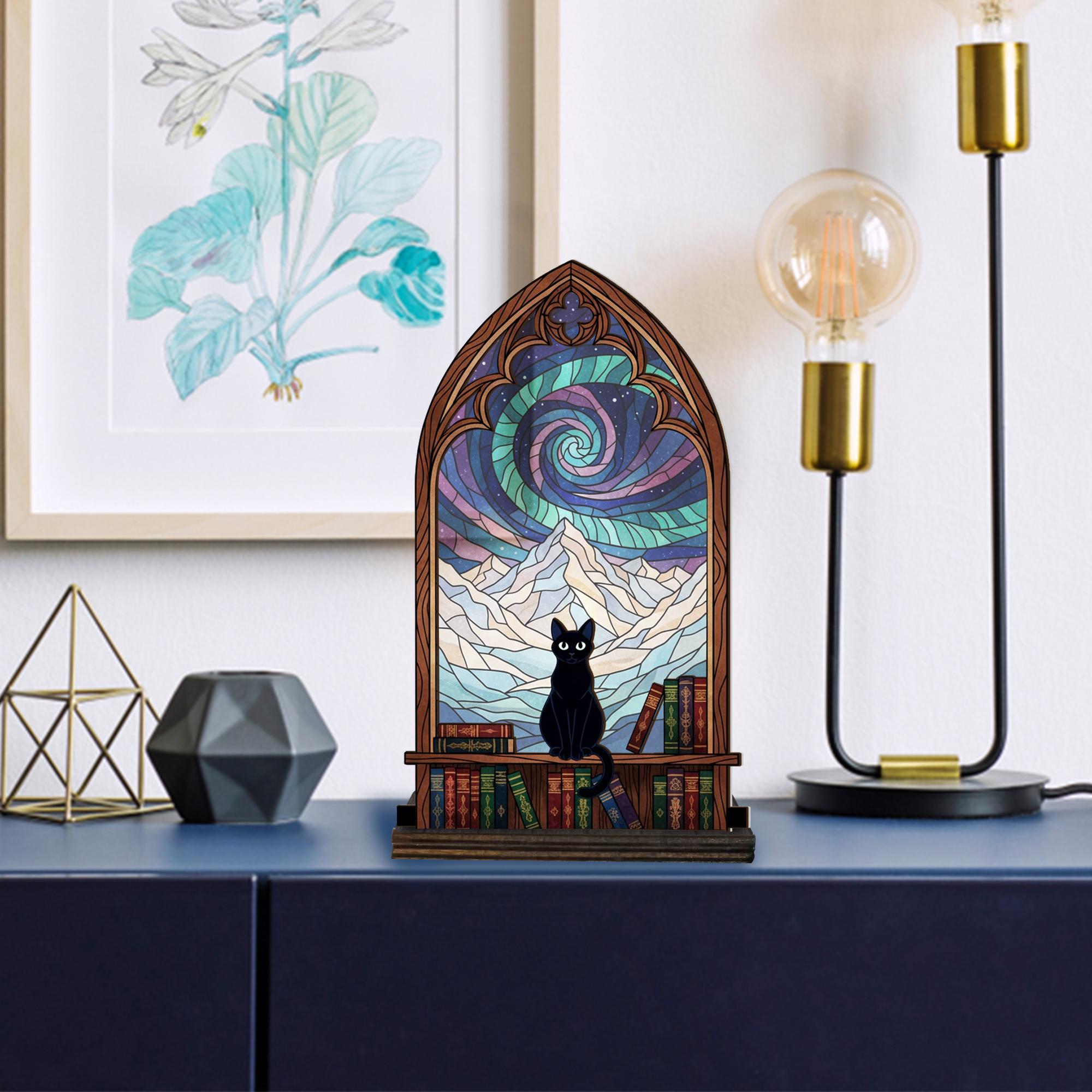 Custom Stained Glass Cat Suncatcher Candle Holder - Home Decor Mountain Spiral Art image 6