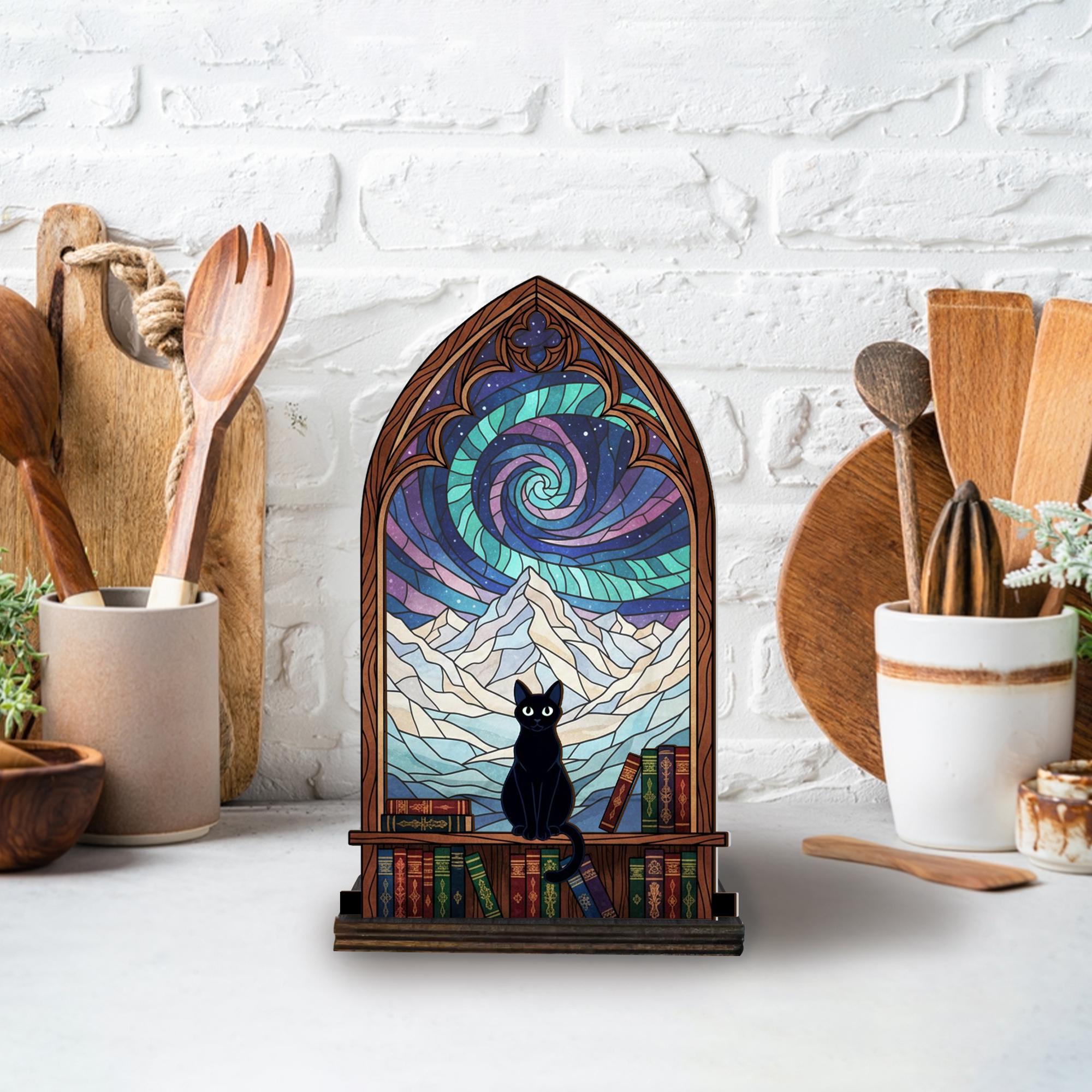 Custom Stained Glass Cat Suncatcher Candle Holder - Home Decor Mountain Spiral Art image 7