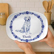 Custom Pet Portrait Platter with Blue Floral Border Design - Decor Only image 1