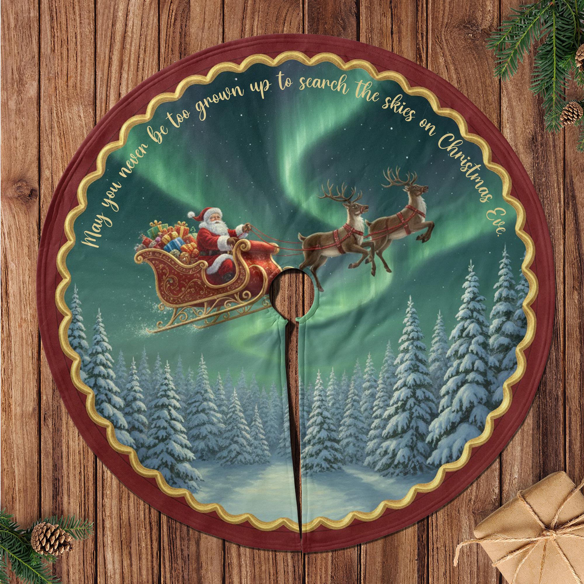 Christmas Tree Skirt: Santa Sleigh Scene, Aurora Forest Design image 1