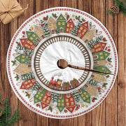 Christmas Tree Skirt: Toy Train Track Design, Holiday Village Scene image 1