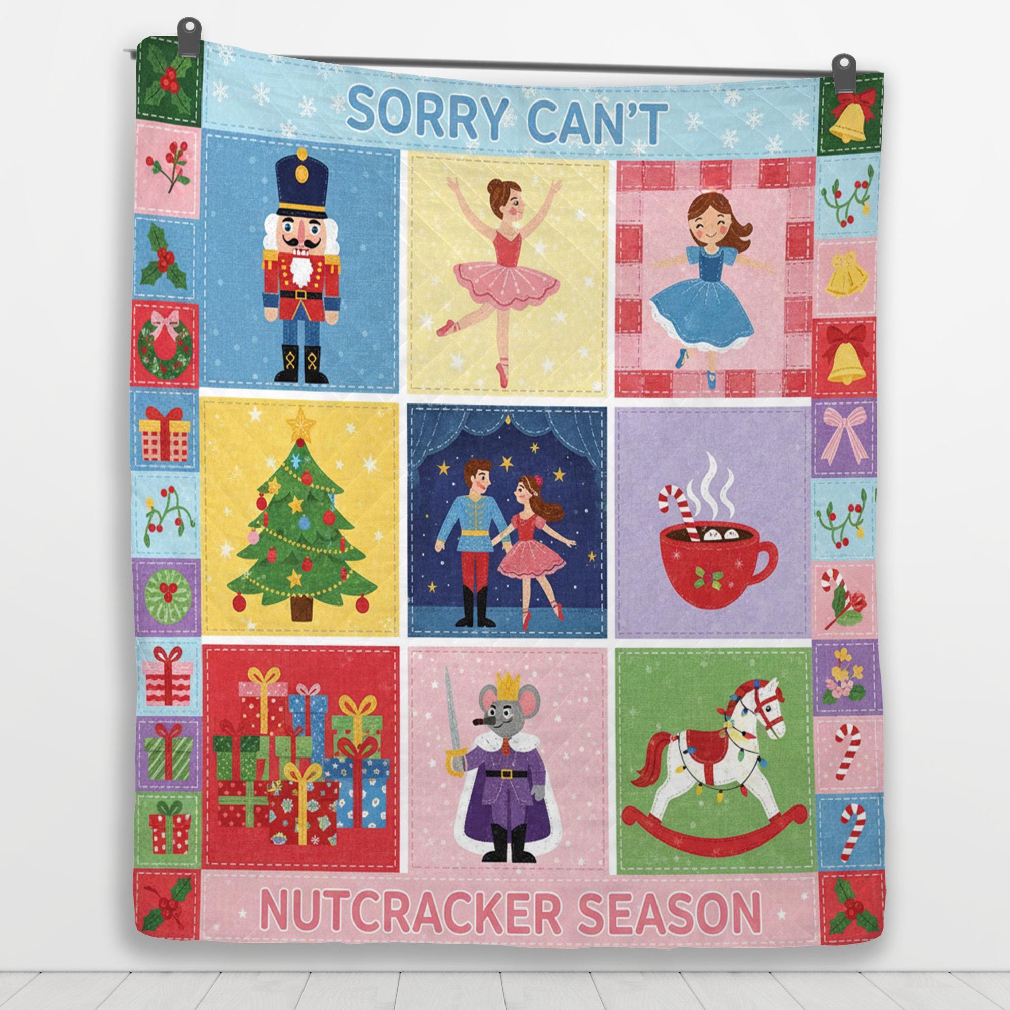 Fleece Quilt Blanket: "Sorry Can't Nutcracker Season" Throw, Ballet Theme Christmas Grid Design image 6