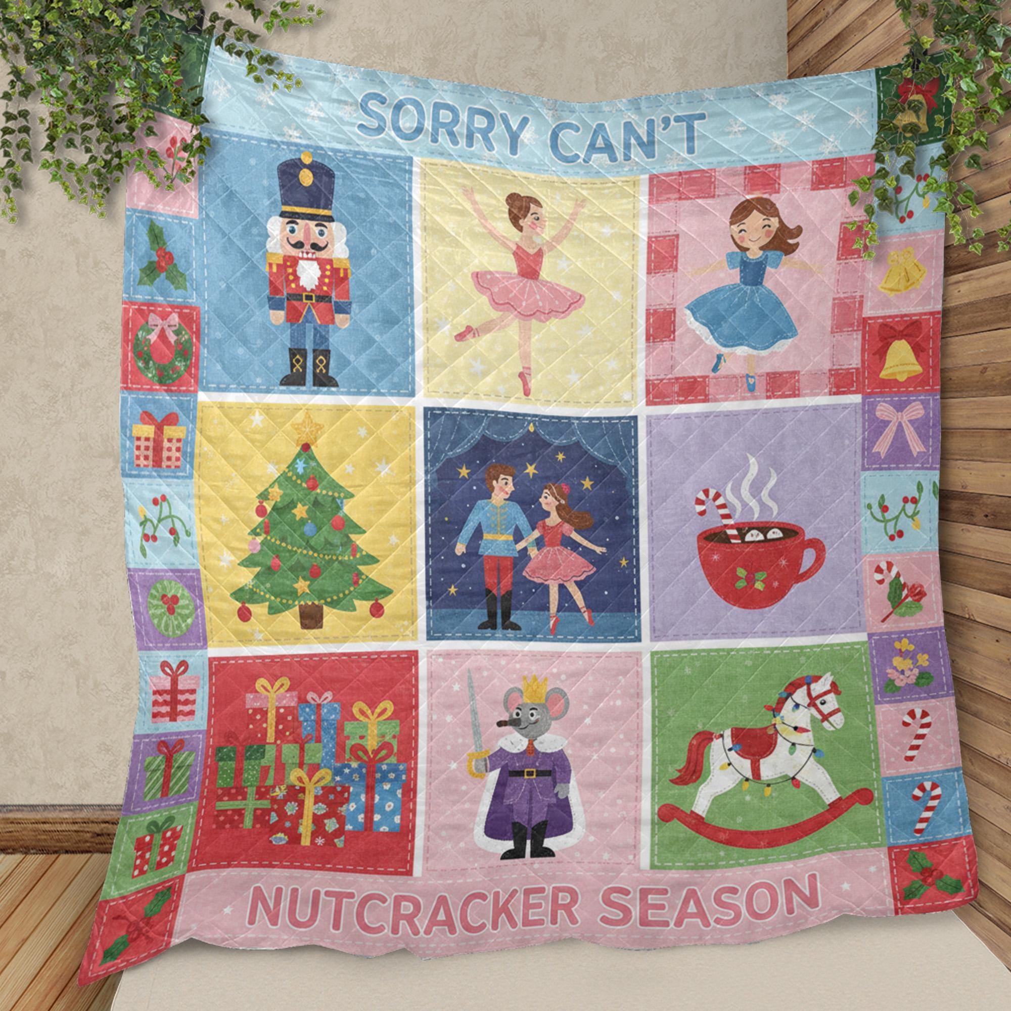 Fleece Quilt Blanket: "Sorry Can't Nutcracker Season" Throw, Ballet Theme Christmas Grid Design image 1