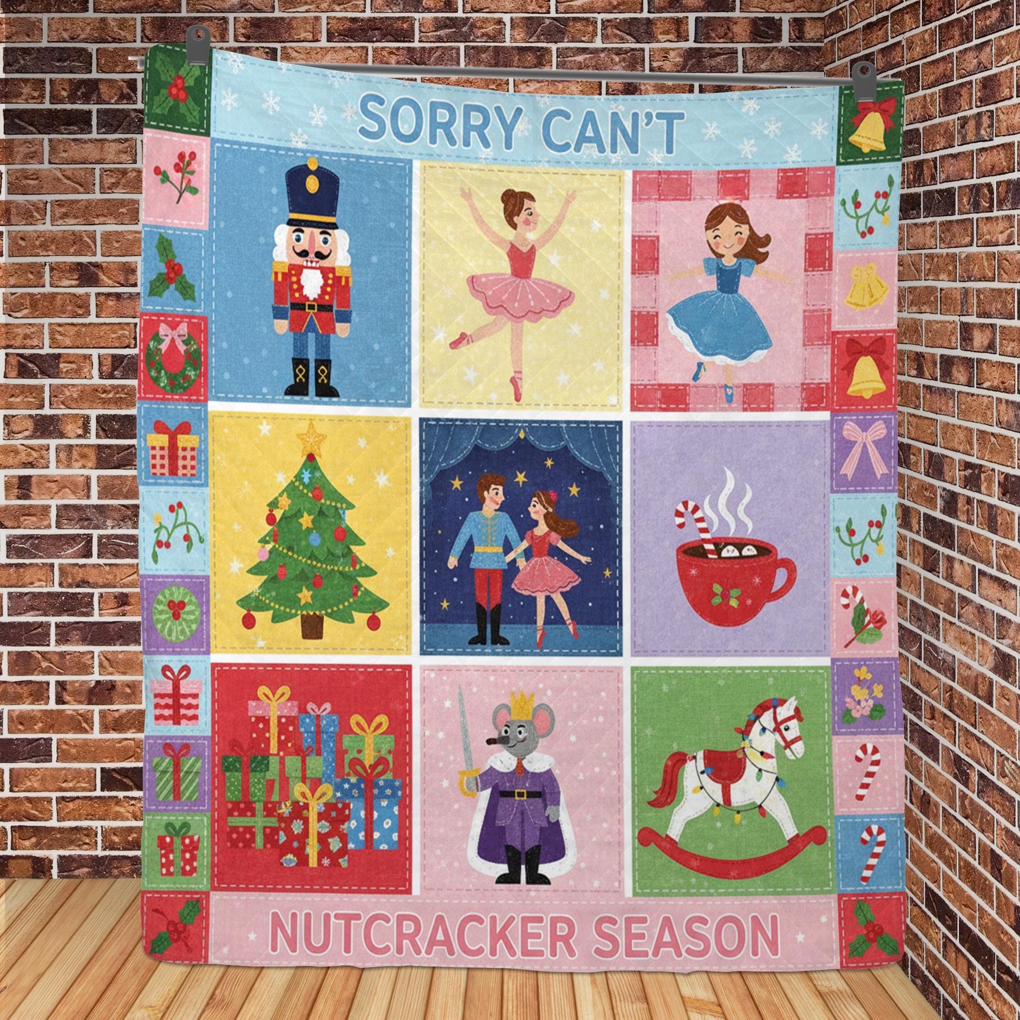 Fleece Quilt Blanket: "Sorry Can't Nutcracker Season" Throw, Ballet Theme Christmas Grid Design image 5