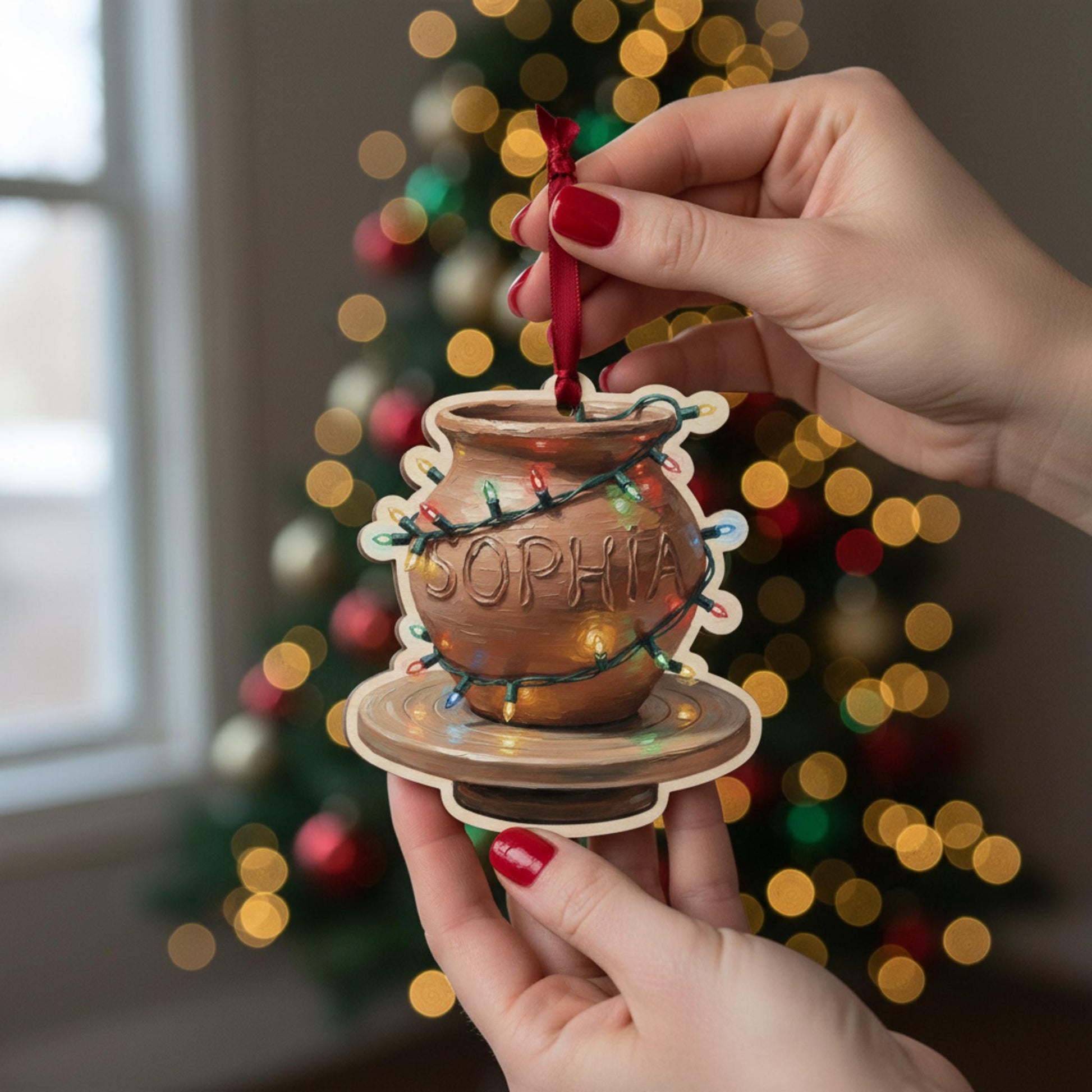 Custom Pottery Wheel Ornament: Personalized Clay Pot Christmas Decoration with Name image 3