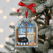 Personalized Hanukkah Cat Ornament: 2D Menorah Window Decor image 1