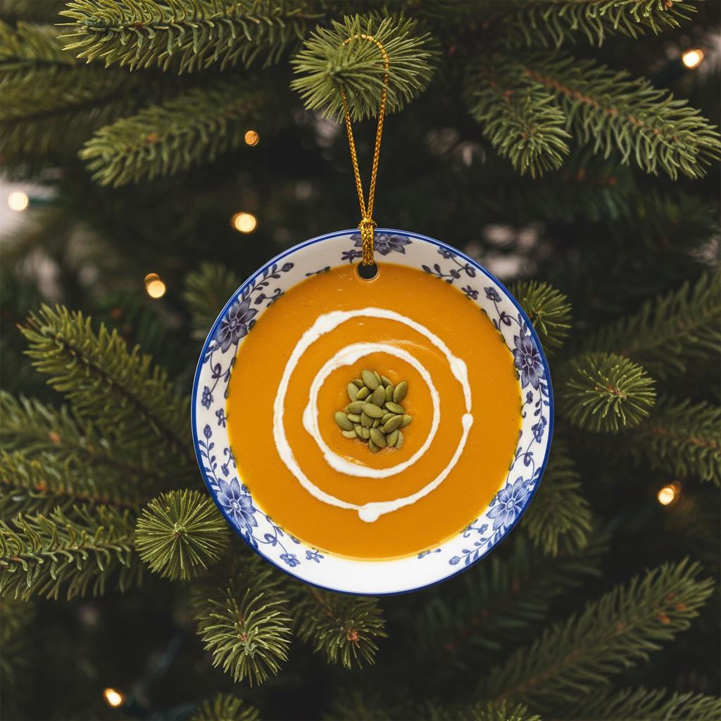 Butternut Squash Soup Ornament: Double-Sided Christmas Gift for Foodies, Winter Food Decor image 1