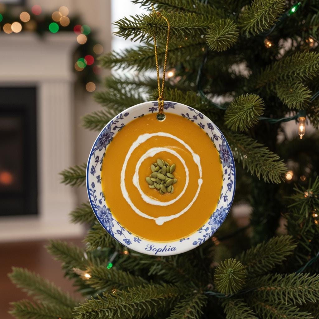 Butternut Squash Soup Ornament: Double-Sided Christmas Gift for Foodies, Winter Food Decor image 2