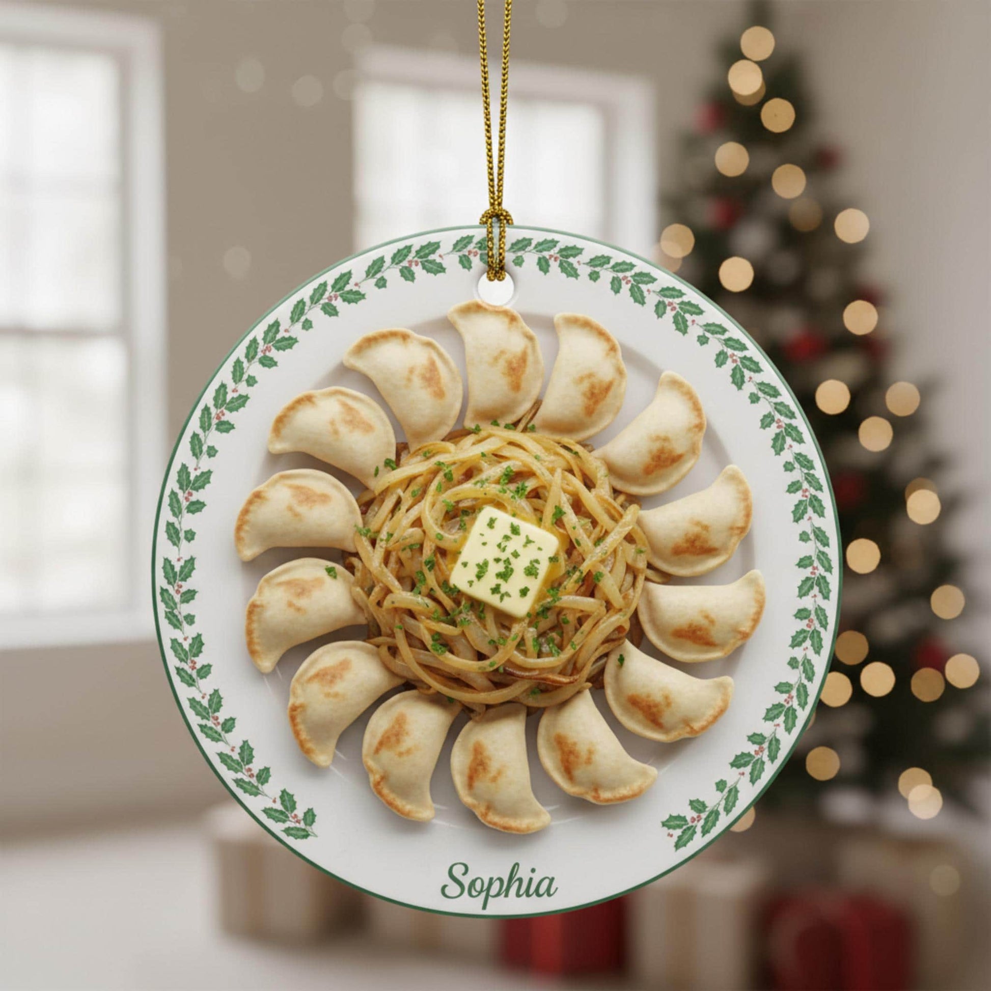 Pierogi Dumplings Ornament: Double-Sided Ceramic Christmas Gift for Polish Cuisine Lovers & Foodies image 1