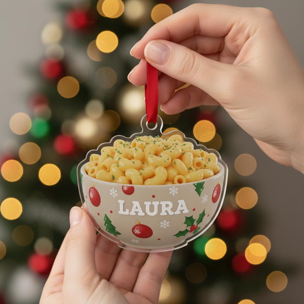 Mac and Cheese Ornament: Personalized 2D Flat Christmas Tree Decor for Foodies & Pasta Lovers image 2