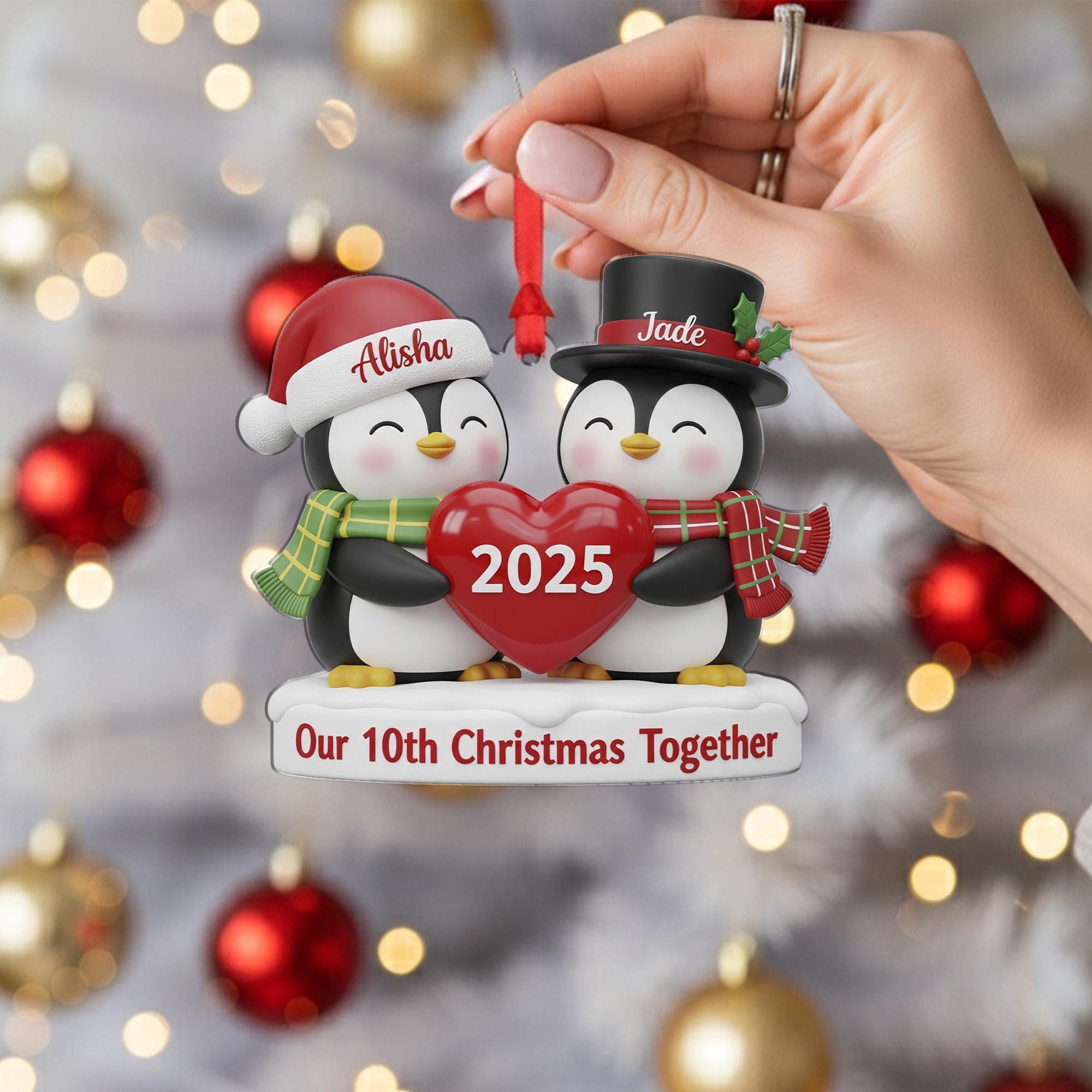 Personalized Penguin Couple Christmas Ornament: Custom Anniversary Gift, Acrylic 2025 Keepsake image 1