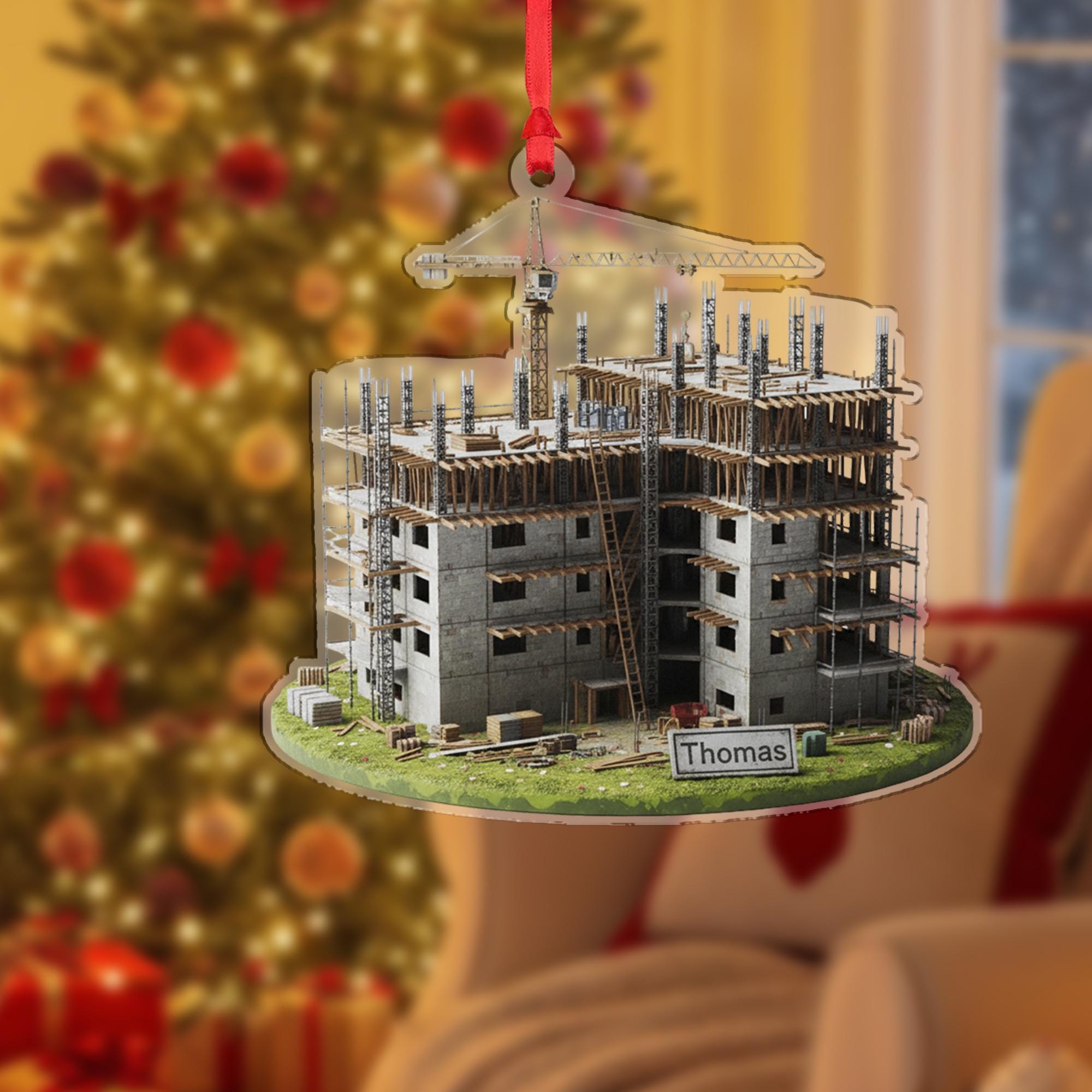 Personalized Construction Site Acrylic Ornament: Custom Builder Engineer Gift image 1