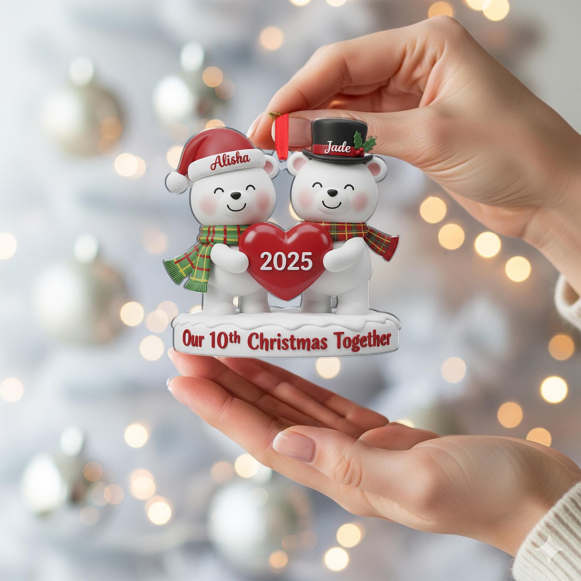Personalized Polar Bear Couple Ornament: Custom First Christmas 2025, Resin Anniversary Gift image 2