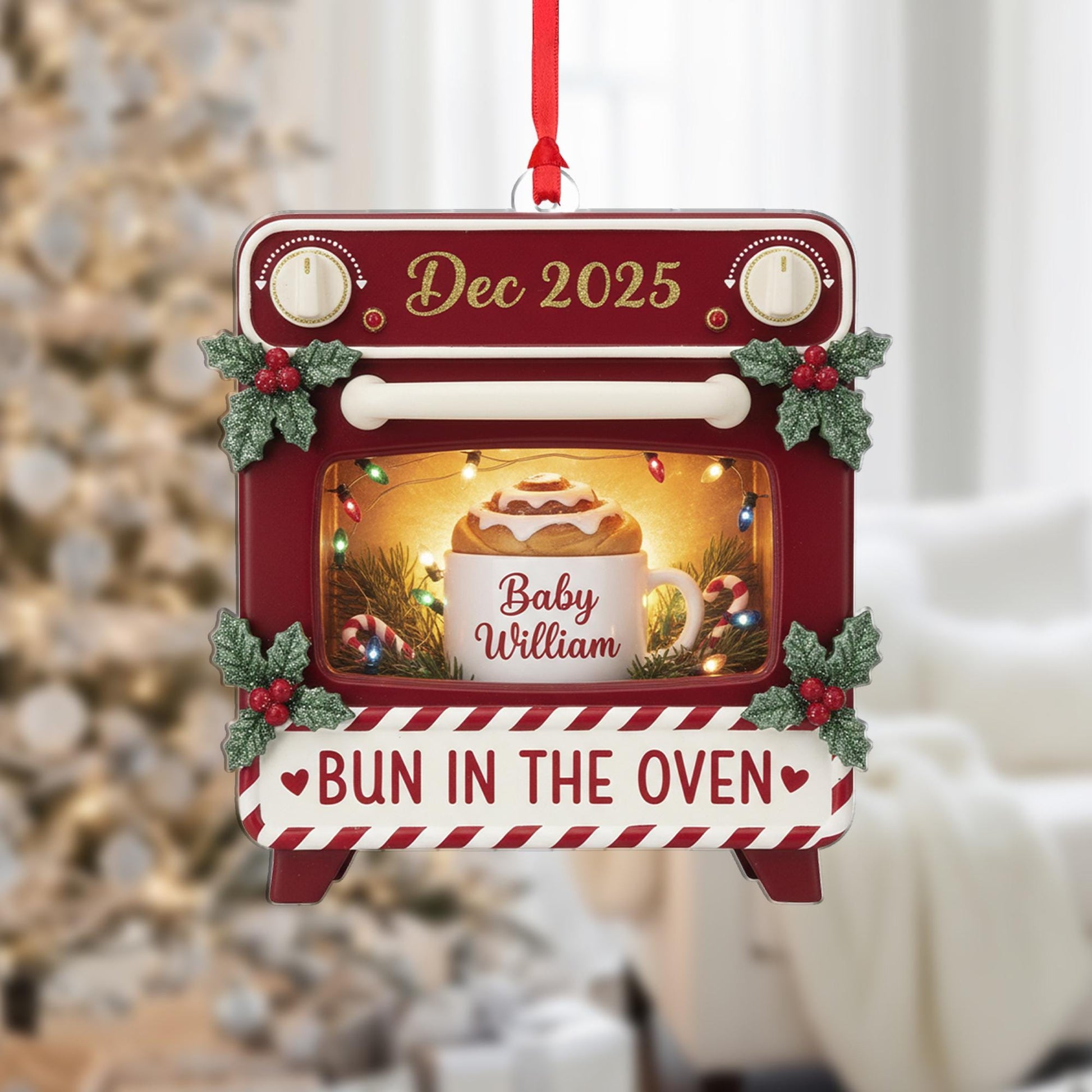 Personalized Bun in the Oven Ornament: Pregnancy Announcement Keepsake image 1