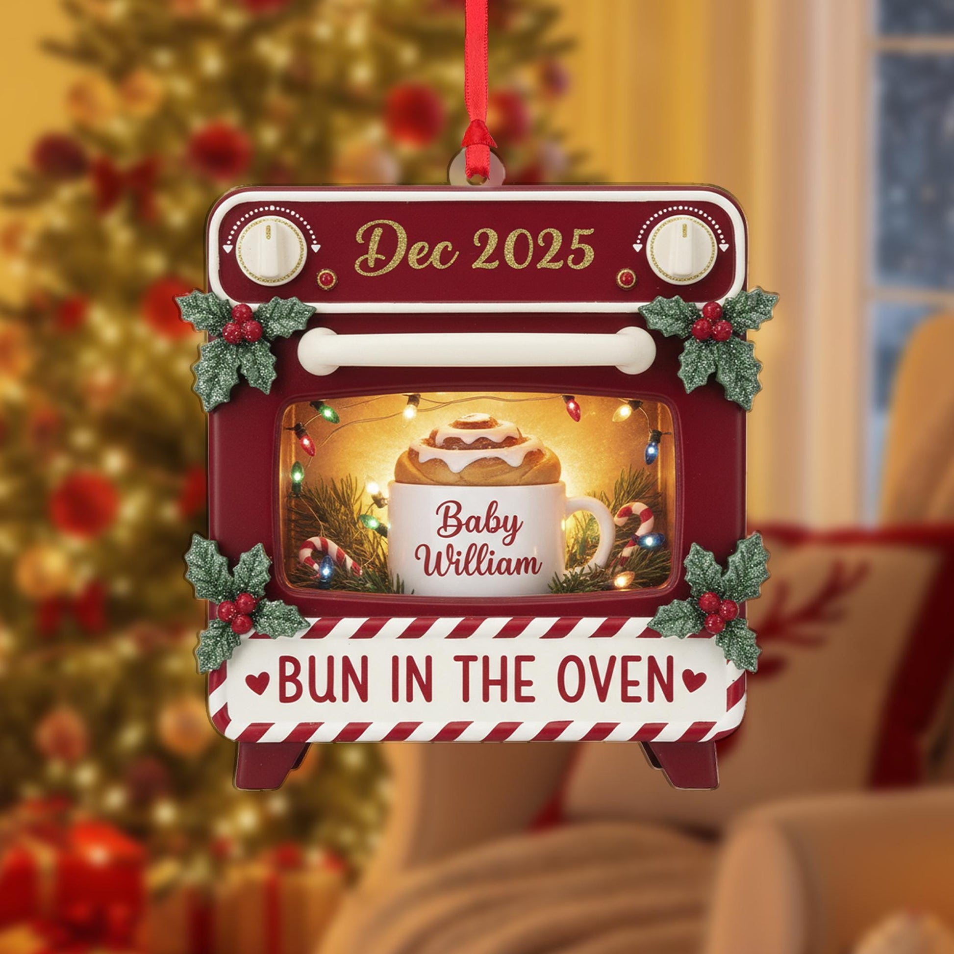 Personalized Bun in the Oven Ornament: Pregnancy Announcement Keepsake image 2